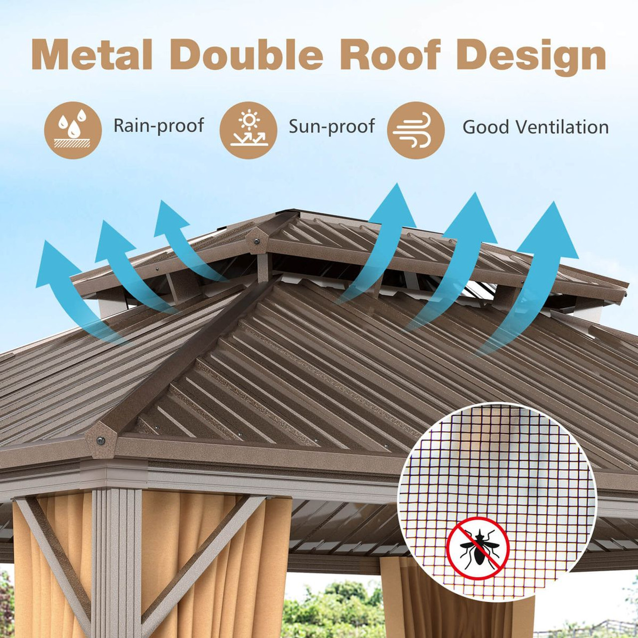 14 x 12-foot Hardtop Gazebo with Curtains and Overhang Eave Design product image