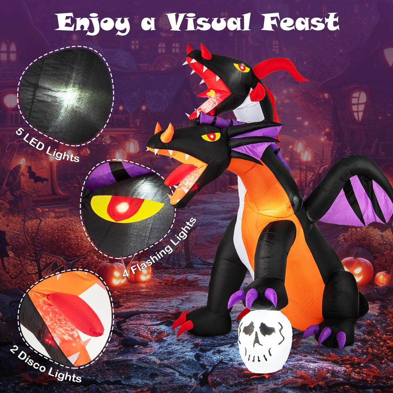 8-foot Inflatable Twin-Headed Dragon with LED Lights product image