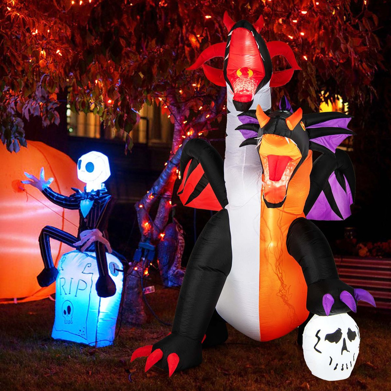 8-foot Inflatable Twin-Headed Dragon with LED Lights product image