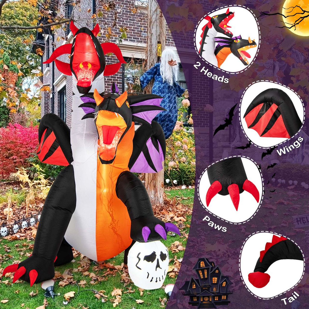 8-foot Inflatable Twin-Headed Dragon with LED Lights product image