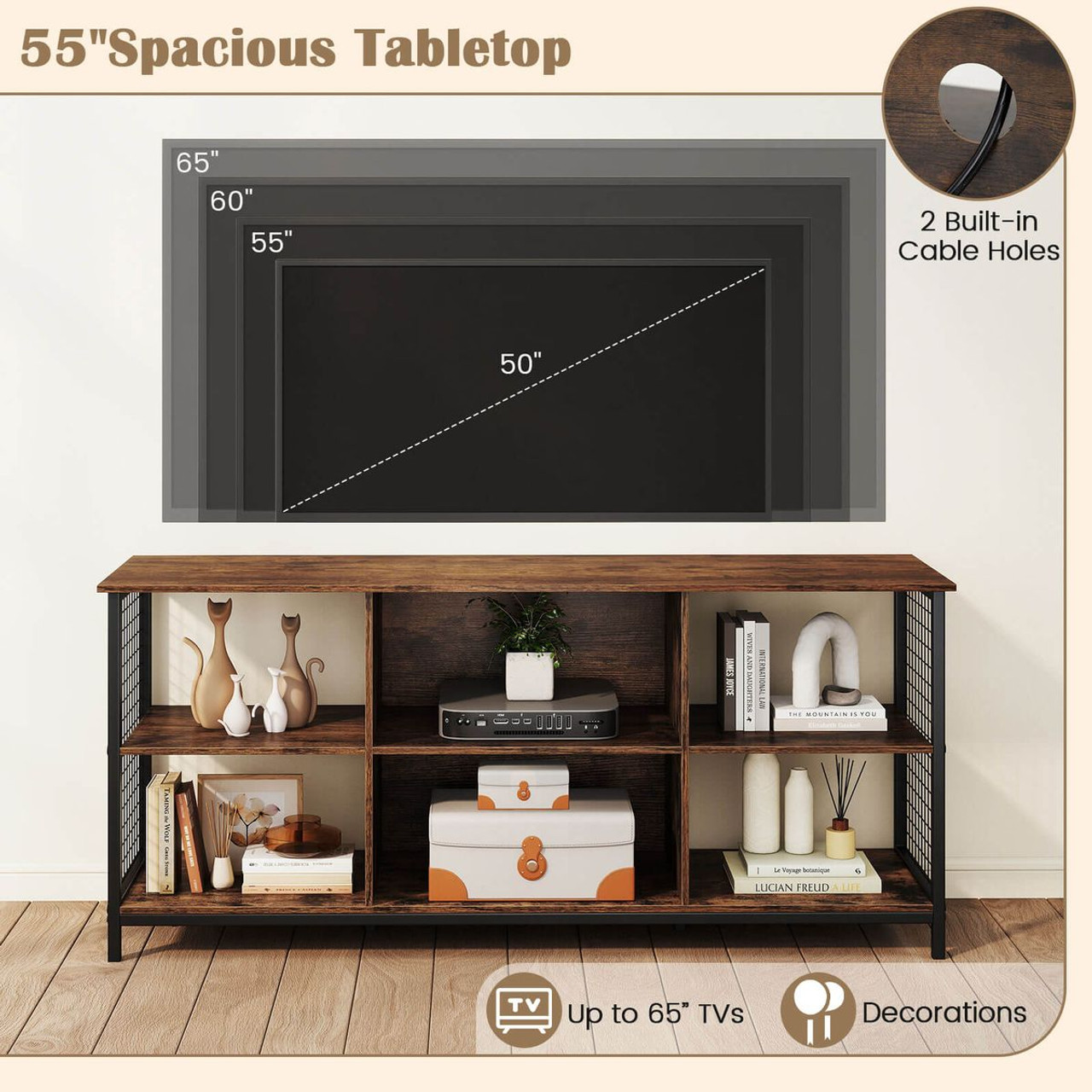 3-Tier TV Stand for with Built-In Charging Station product image