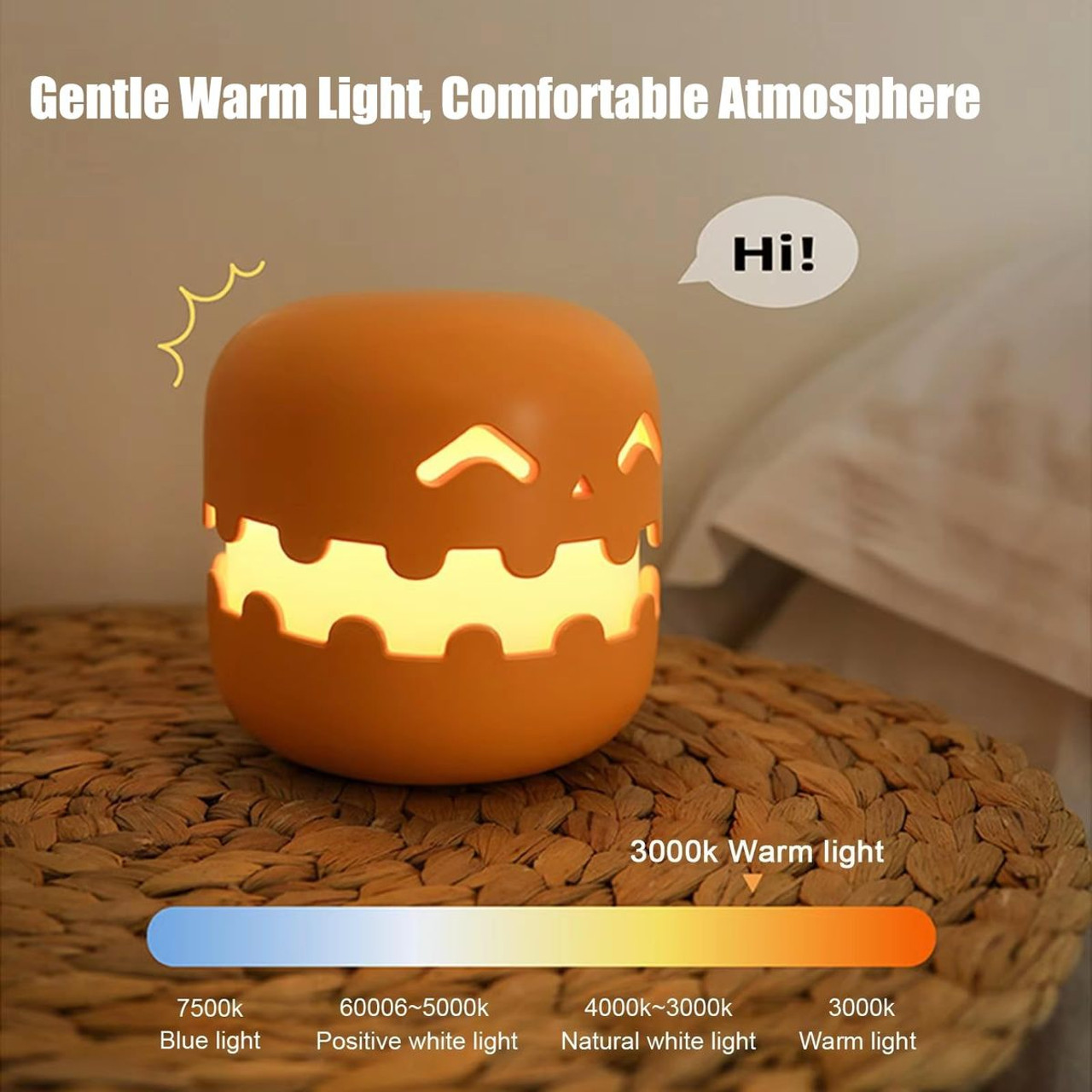 Halloween Pumpkin Night Light, New Jack-O-Lantern Night Light With Press Switch,Cute Creative Pumpkin Lamp For Table Desk Bedroom Decor Gift product image