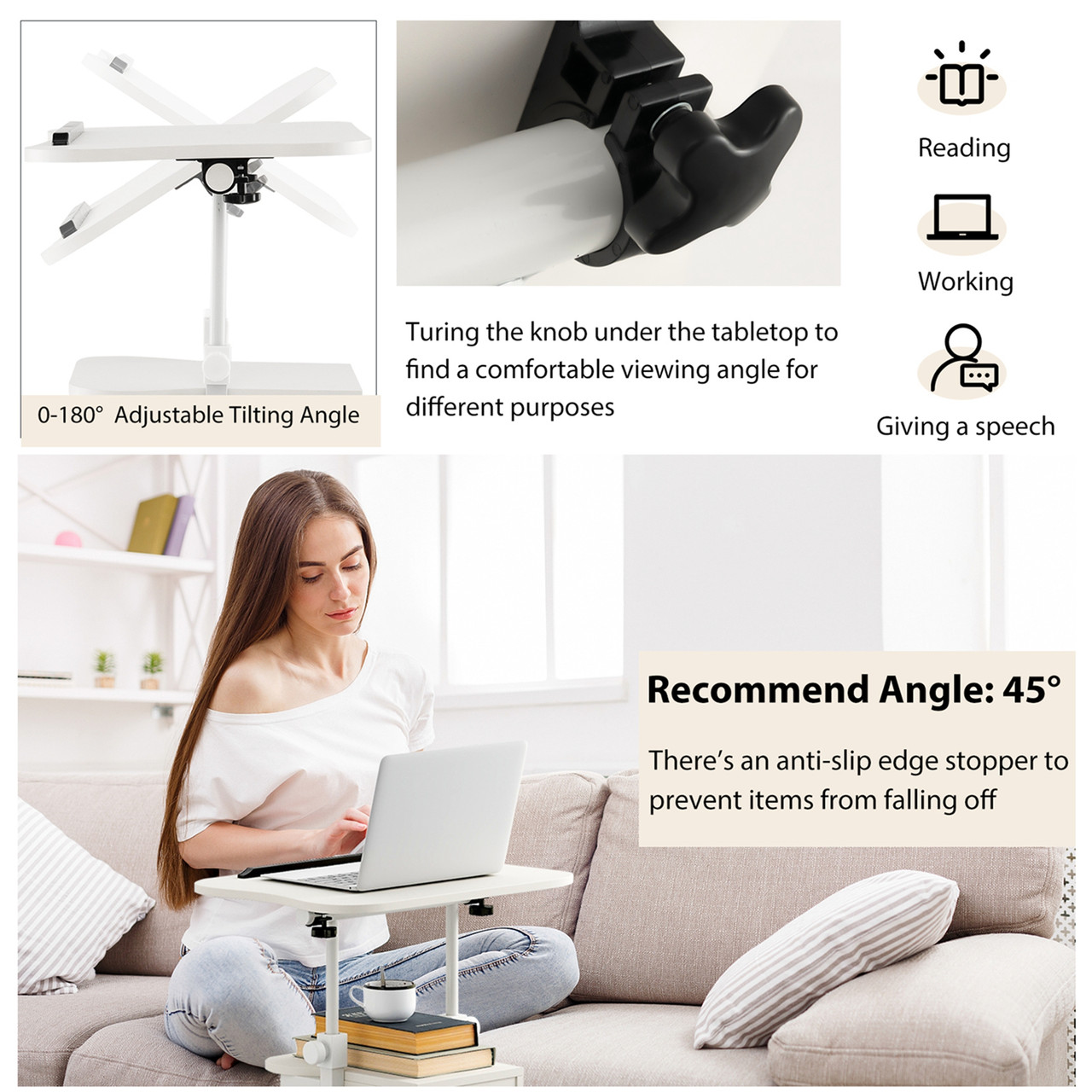 Height-Adjustable Sit-to-Stand Laptop Desk Cart with Storage product image