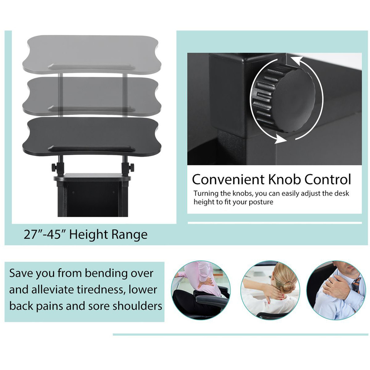 Height-Adjustable Sit-to-Stand Laptop Desk Cart with Storage product image