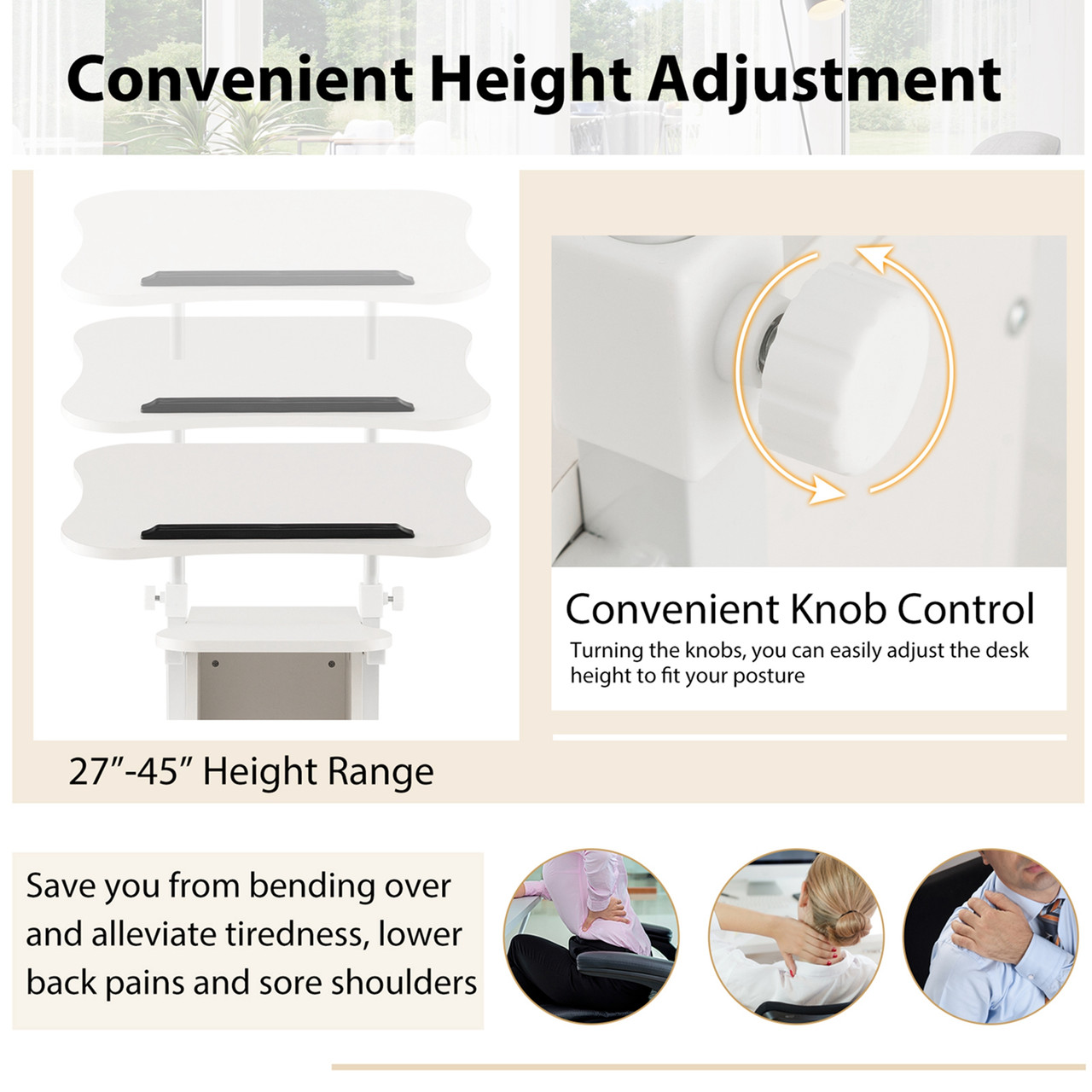 Height-Adjustable Sit-to-Stand Laptop Desk Cart with Storage product image