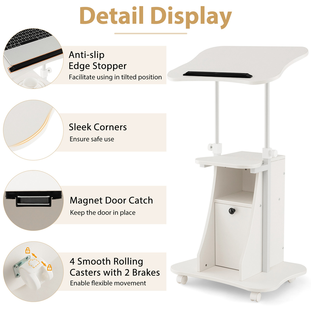 Height-Adjustable Sit-to-Stand Laptop Desk Cart with Storage product image