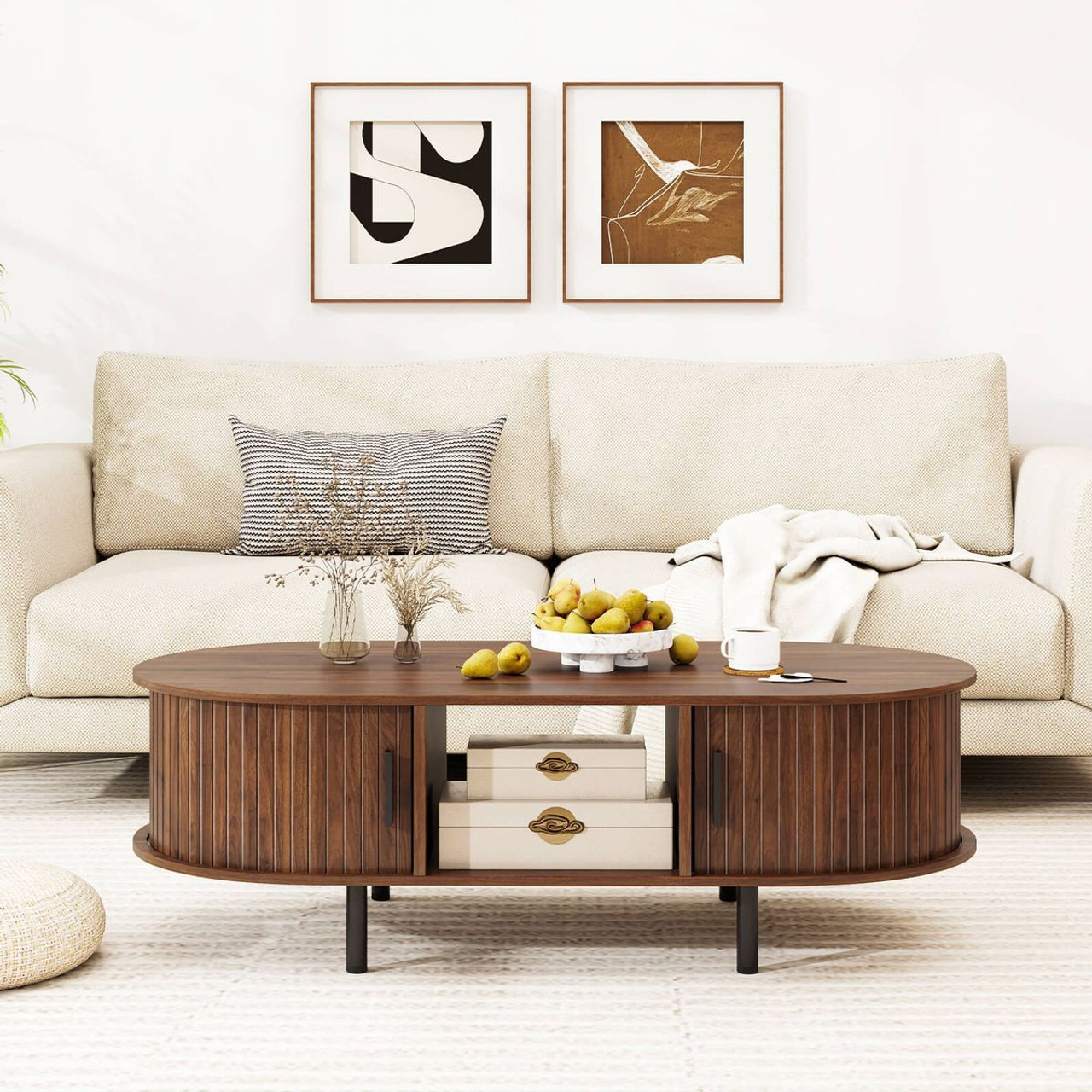 48" Mid Century Center Table with Sliding Fluted Doors product image