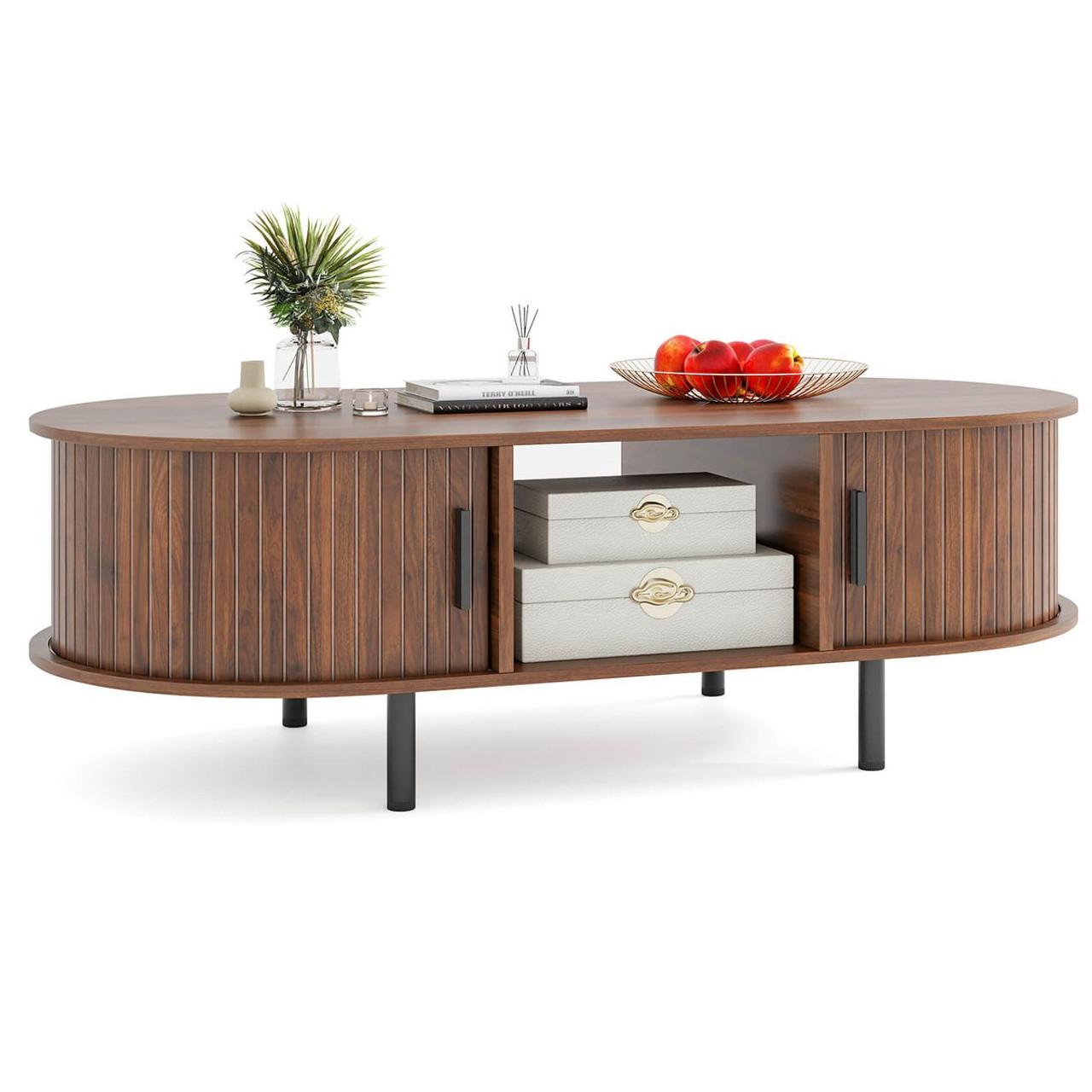 48" Mid Century Center Table with Sliding Fluted Doors product image
