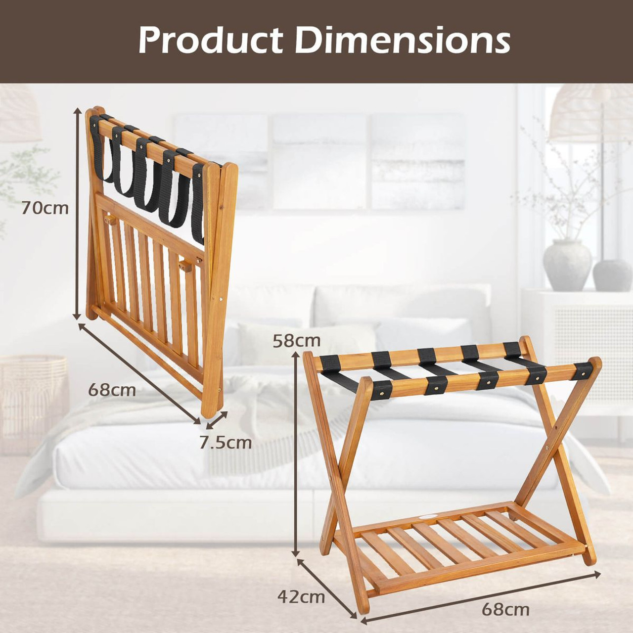 Folding Luggage Racks with Storage Shelf (2- or 4-Pack) product image