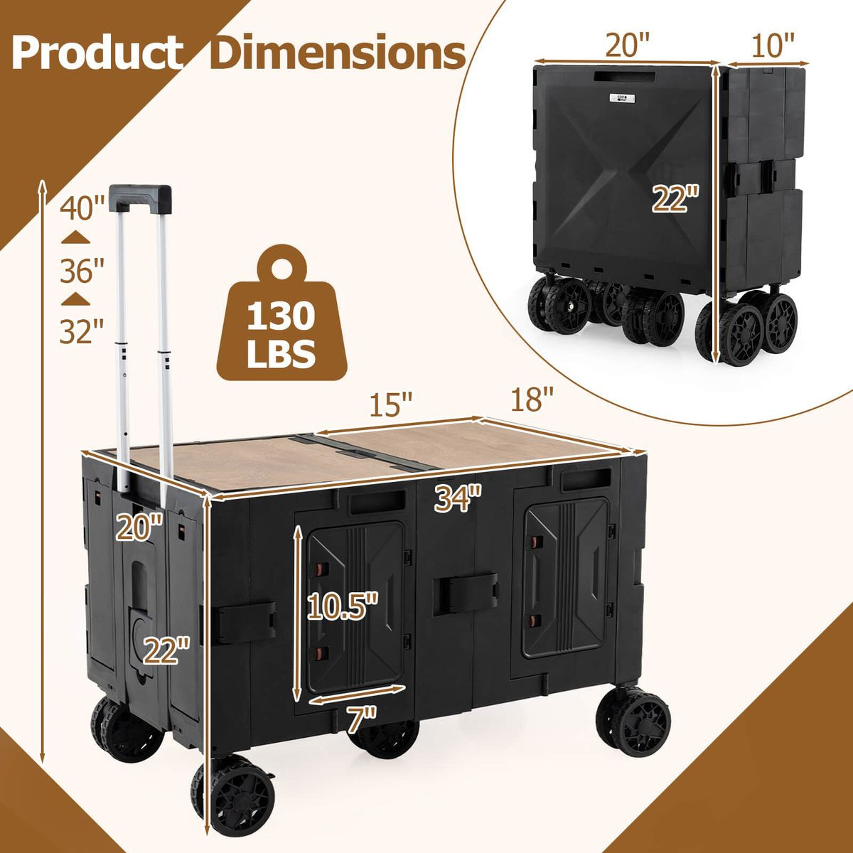 Large Foldable Utility Cart with 2-Tier Storage Crates product image