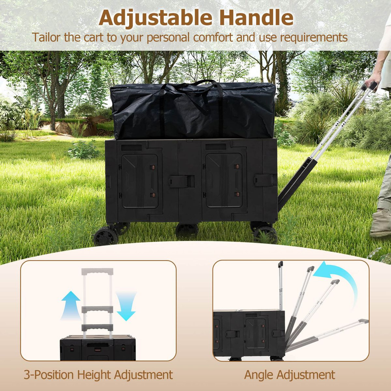 Large Foldable Utility Cart with 2-Tier Storage Crates product image