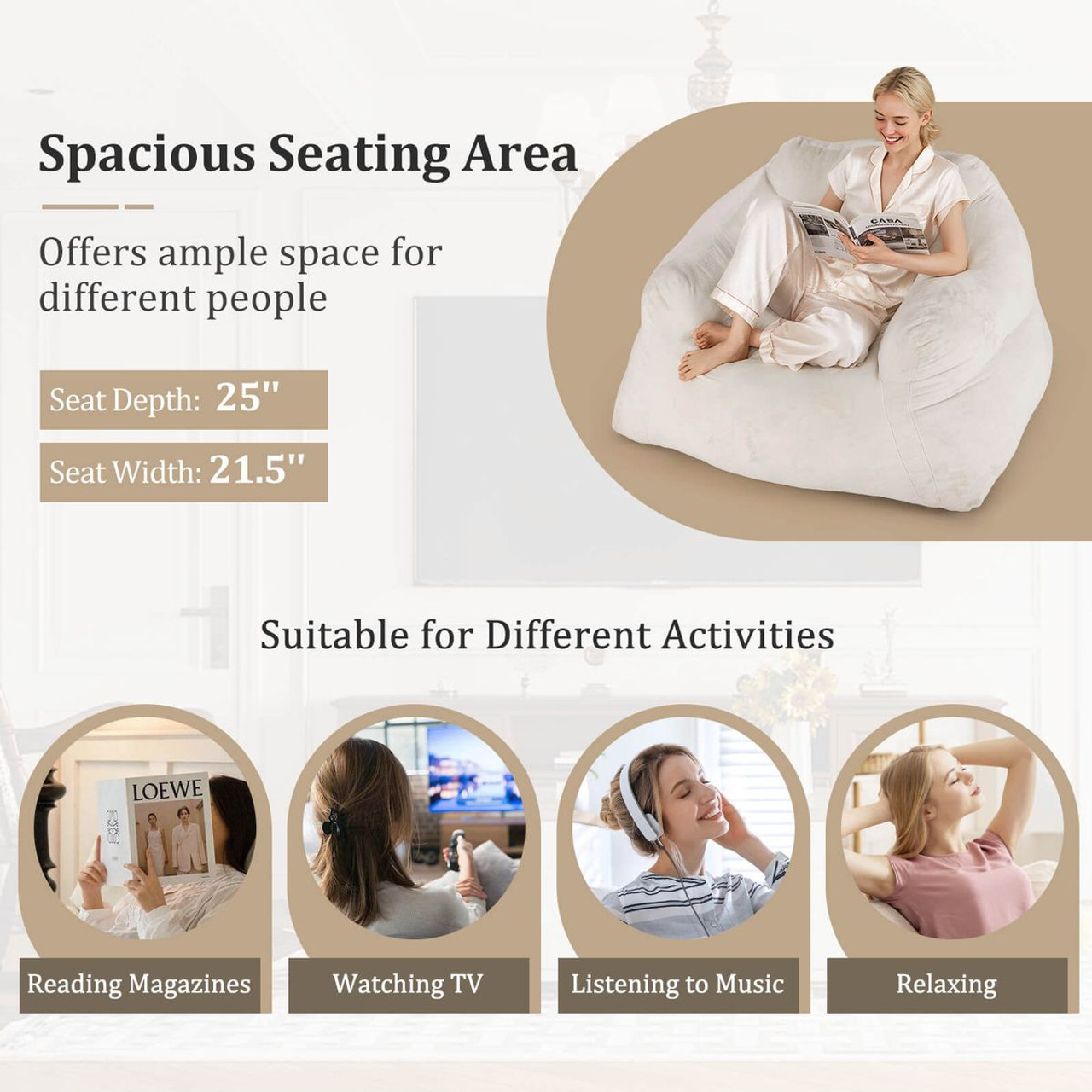 Bean Bag Chair with Ultra-Soft Velvet Cover product image
