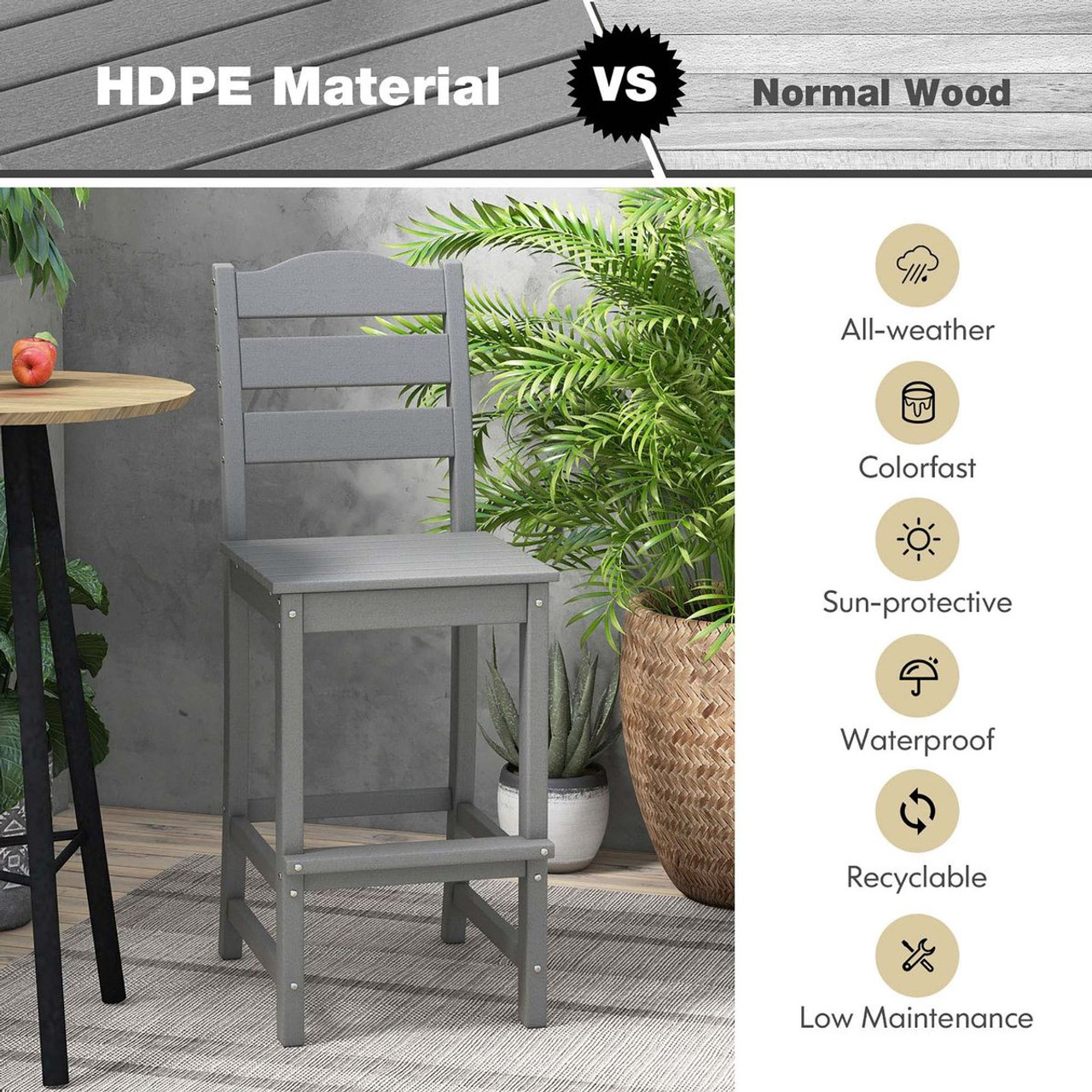 Outdoor Patio Bar Stool with Slatted Design product image