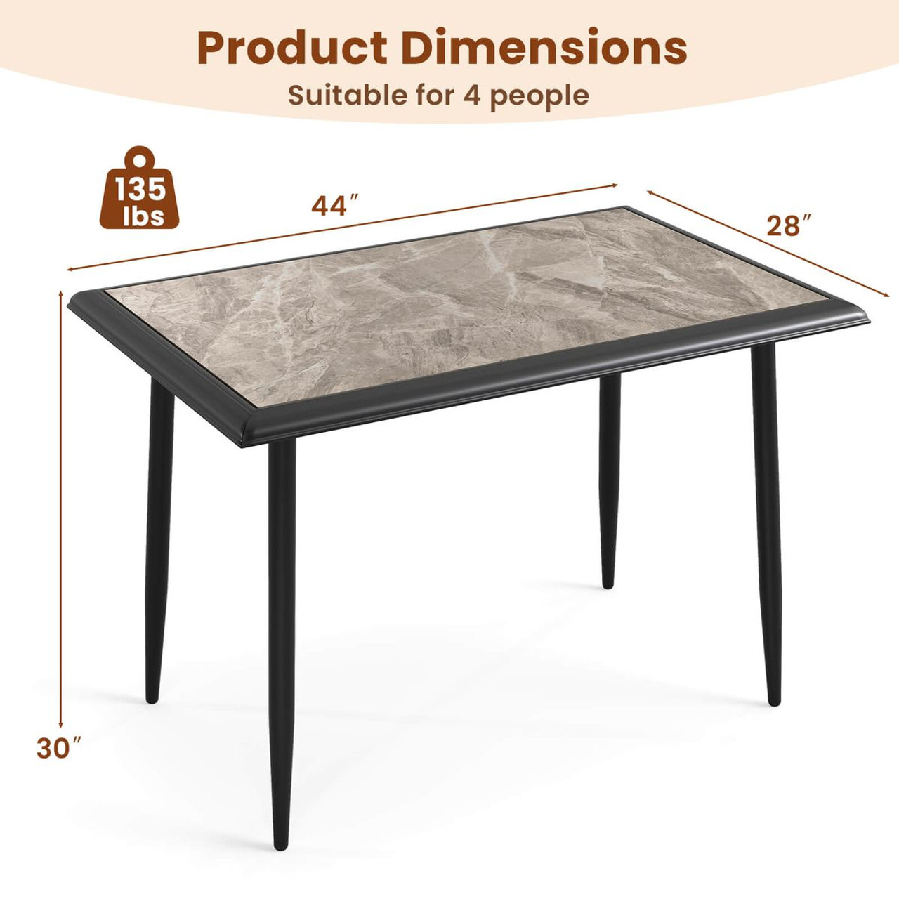 44" Kitchen Table with Faux Marble Tabletop product image