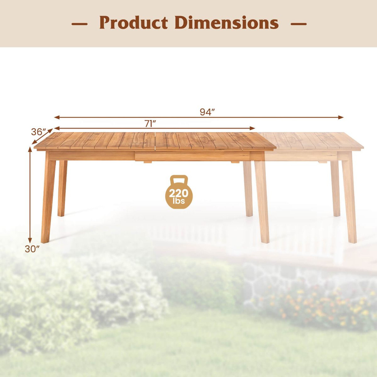 Adjustable Teak Wood Table with Water-Based Paint product image
