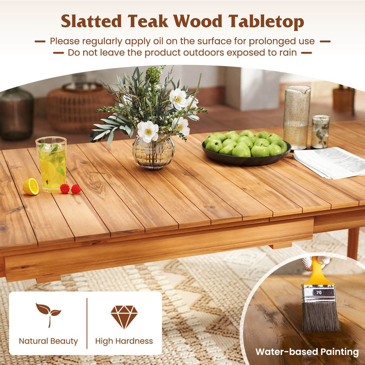 Adjustable Teak Wood Table with Water-Based Paint product image