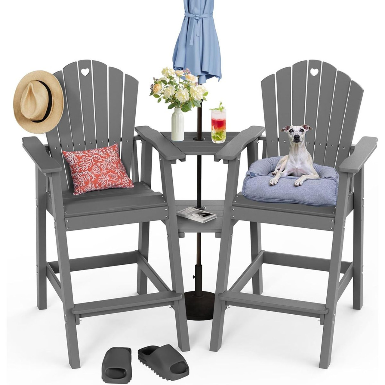 Tall Patio Chairs with Connecting Table (Set of 2) product image