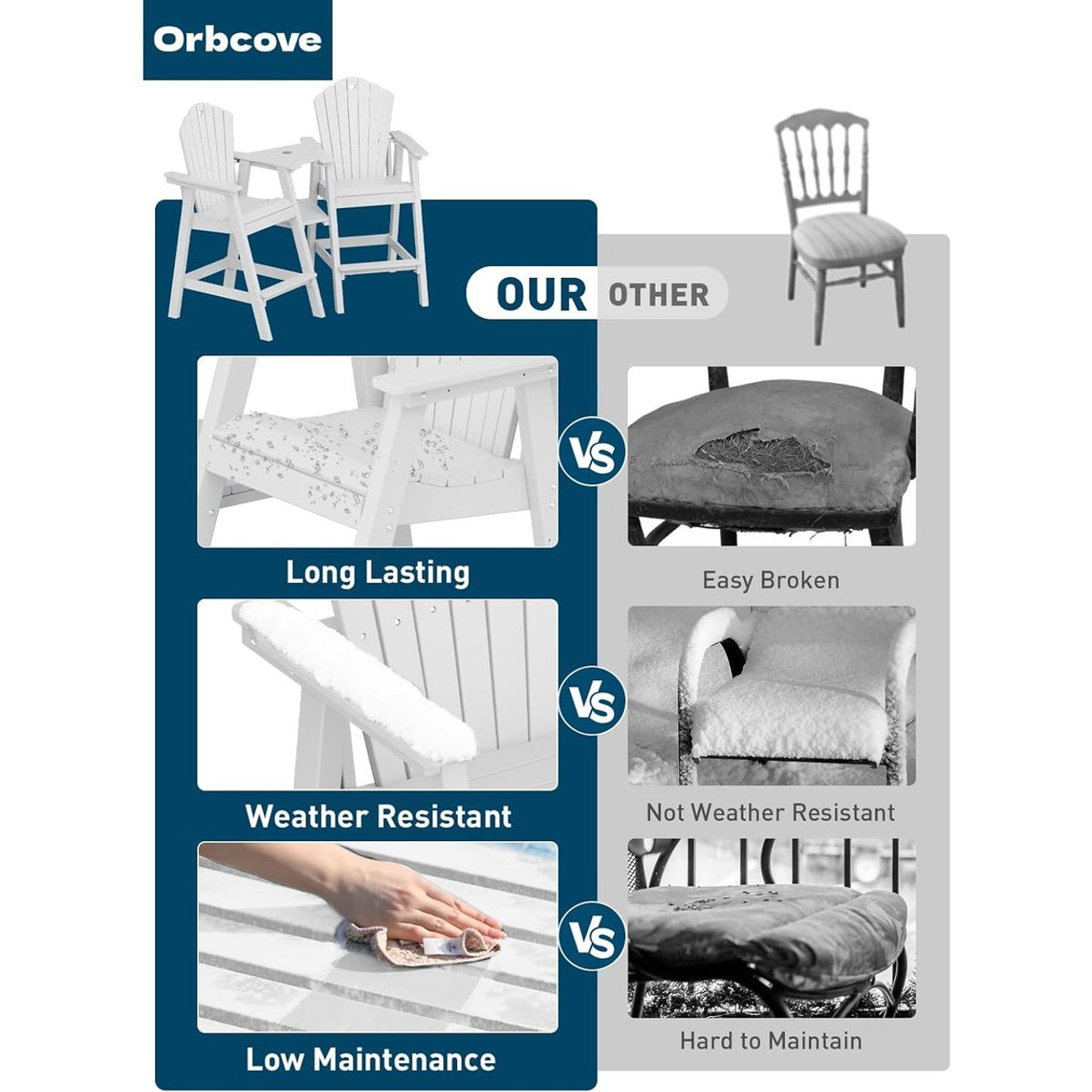 Tall Patio Chairs with Connecting Table (Set of 2) product image
