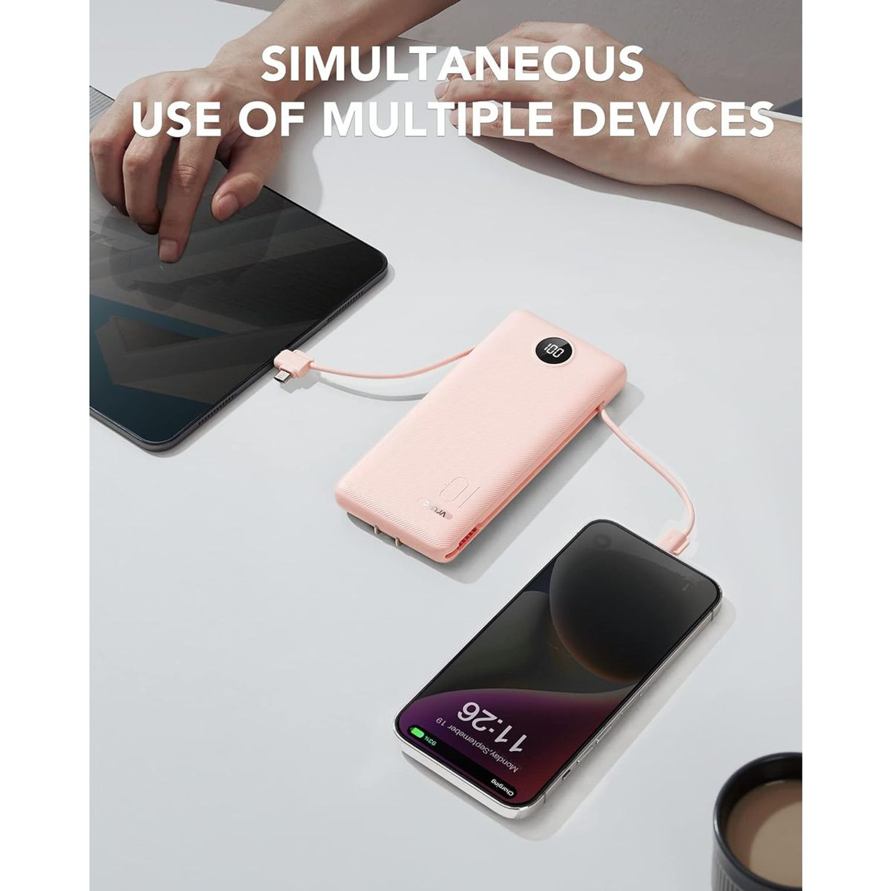 10000mAh Power Bank with Built-in Cables and AC Wall Plug product image 10000mAh Power Bank with Built-in Cables and AC Wall Plug product image