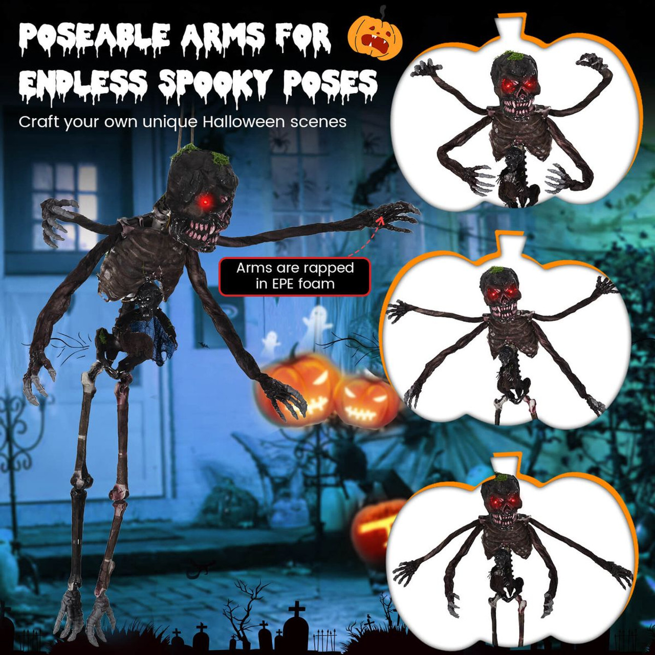 6-foot Animated Hanging Zombie Decoration with Light-up Eyes product image