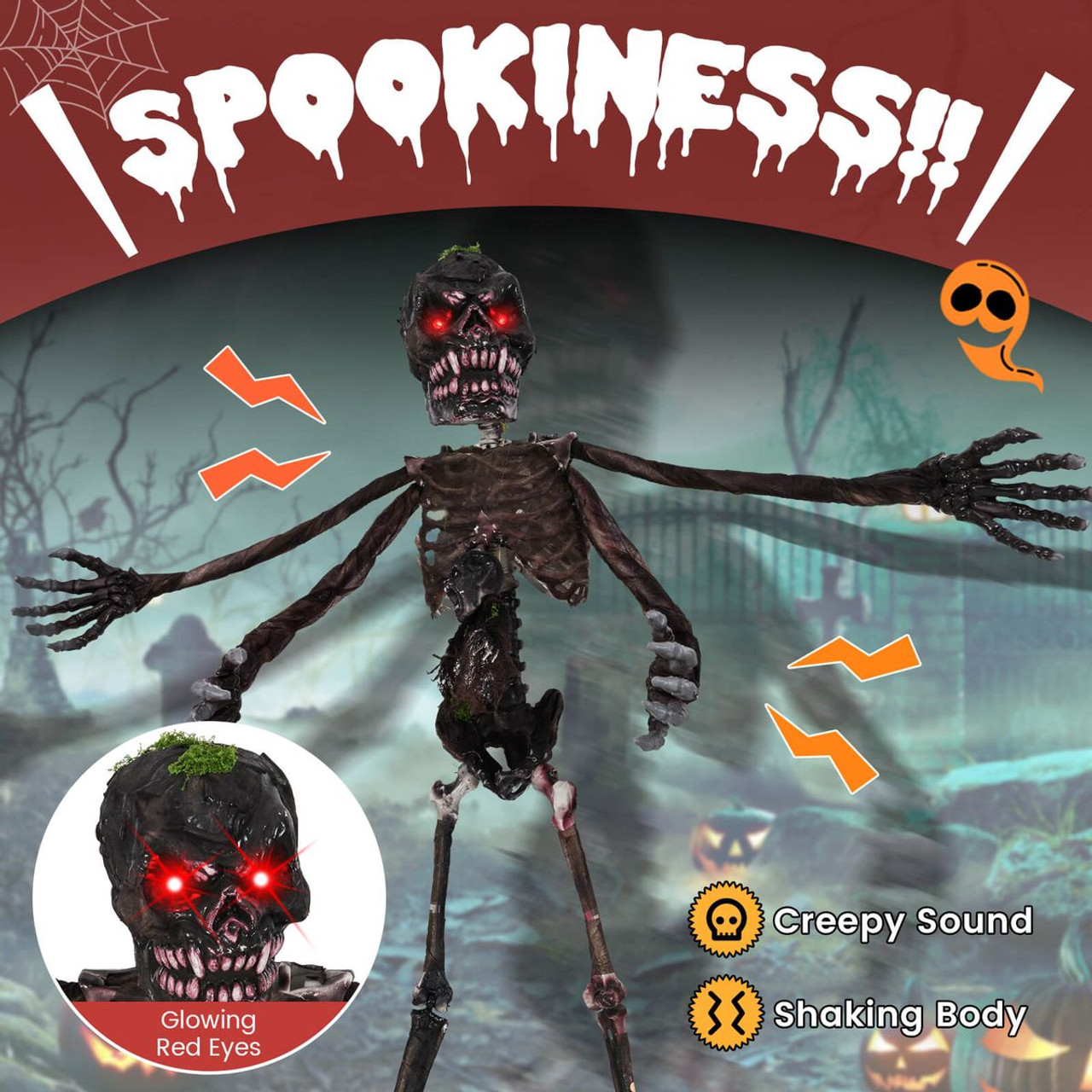 6-foot Animated Hanging Zombie Decoration with Light-up Eyes product image