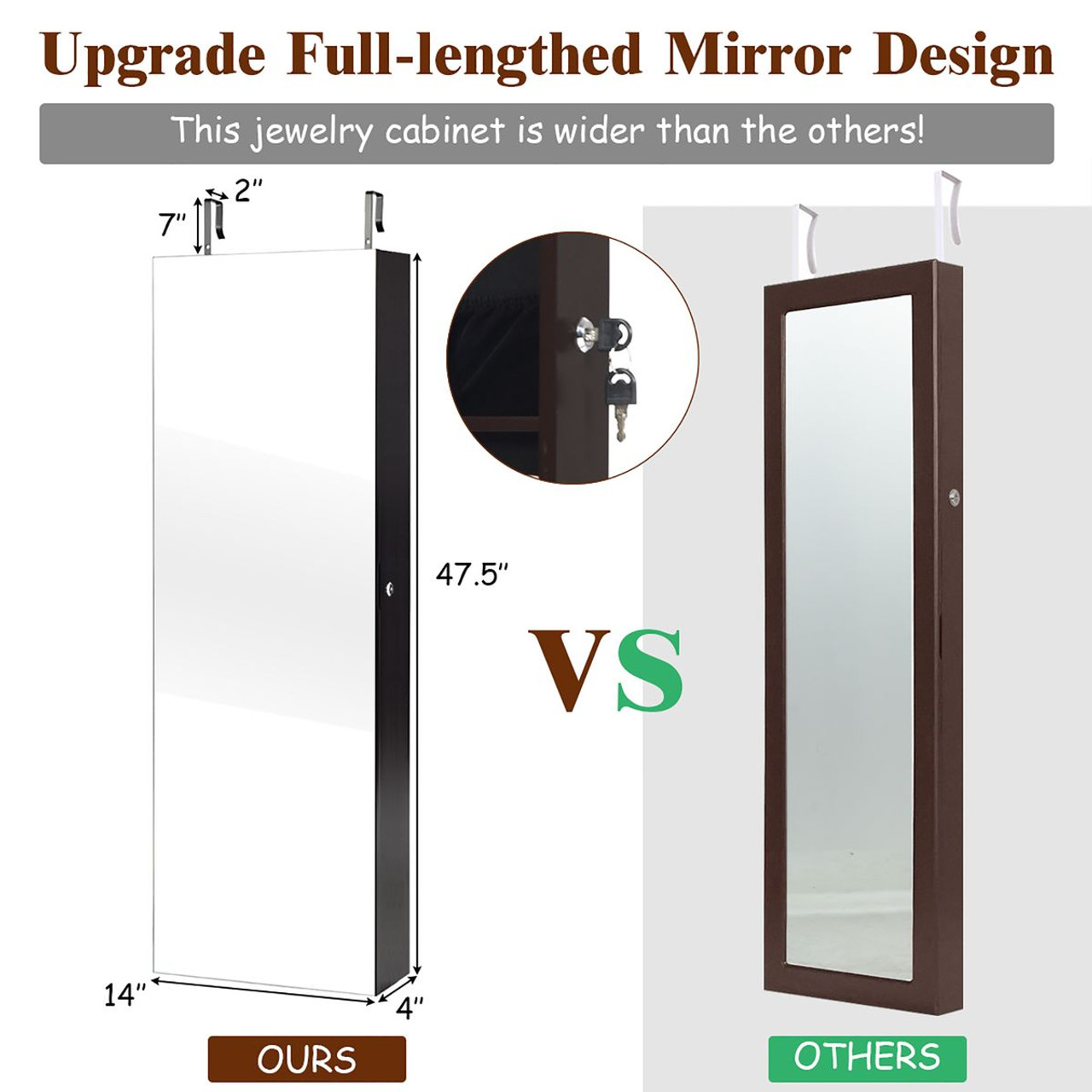 Mirrored Wall or Door Mounted Jewelry Cabinet product image