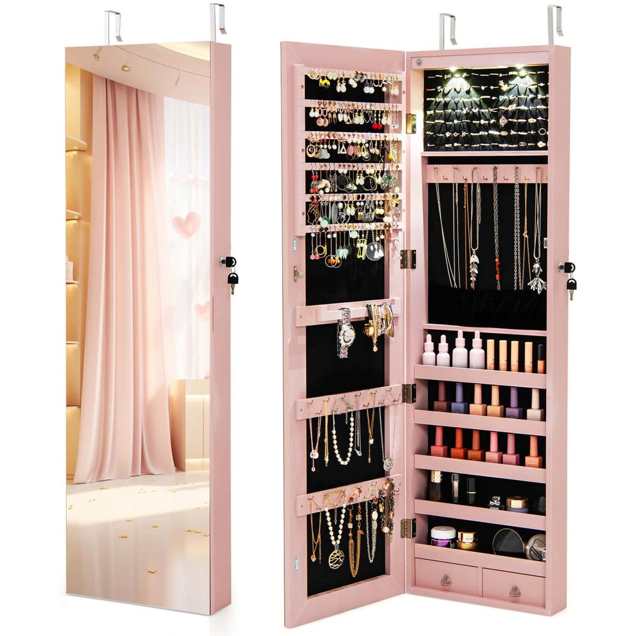 Mirrored Wall or Door Mounted Jewelry Cabinet product image