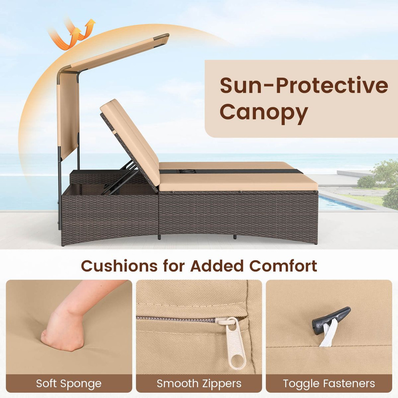 Outdoor Daybed with 4-Position Adjustable Backrests and Tabletops product image