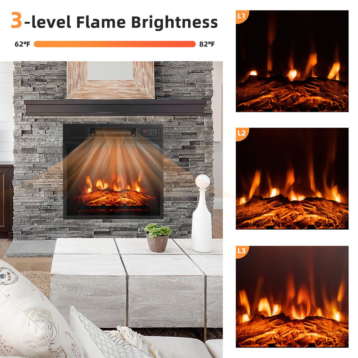 18" Electric Fireplace Insert with 3D Realistic Flame Effects product image