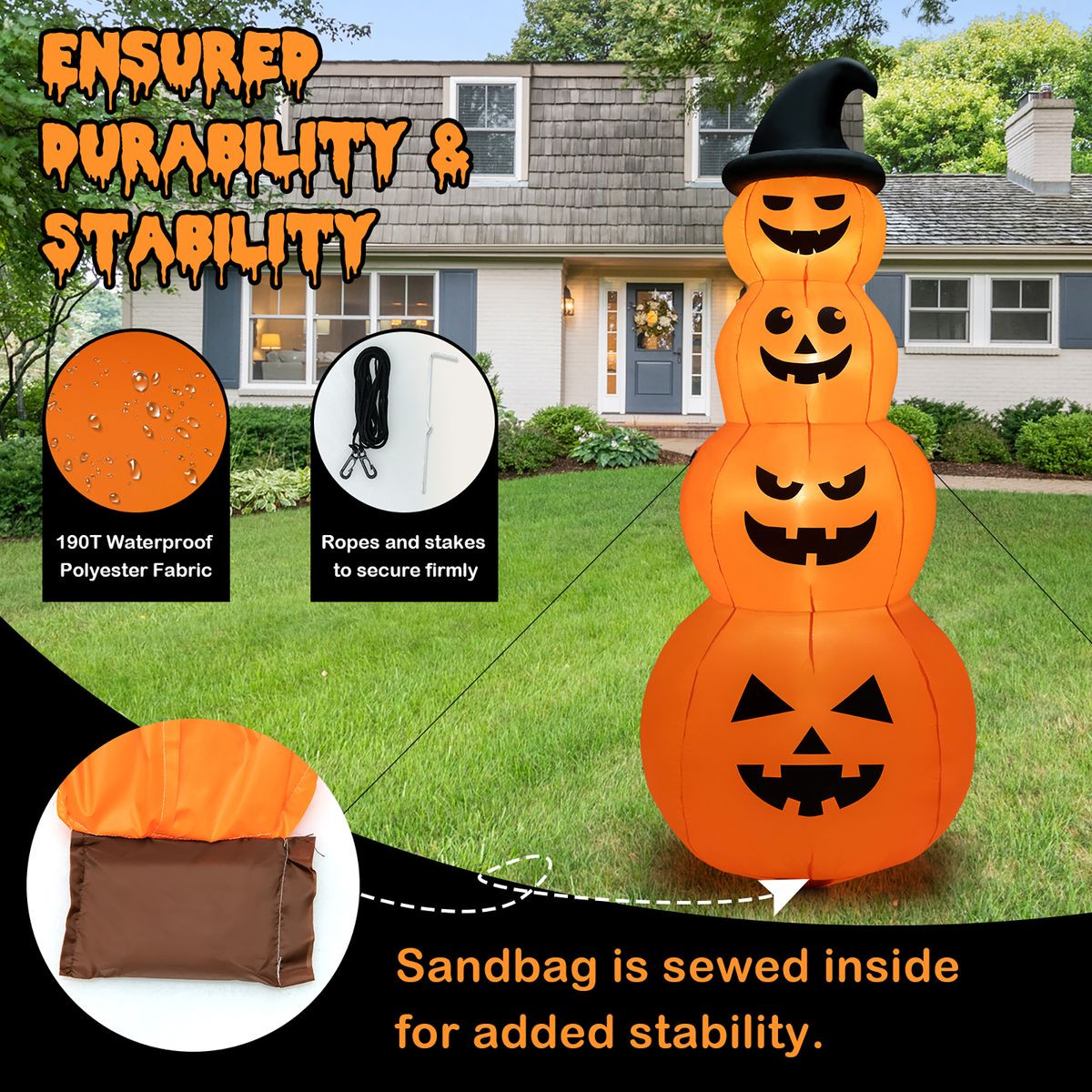 8FT Inflatable Stacked Pumpkins Halloween Decoration product image