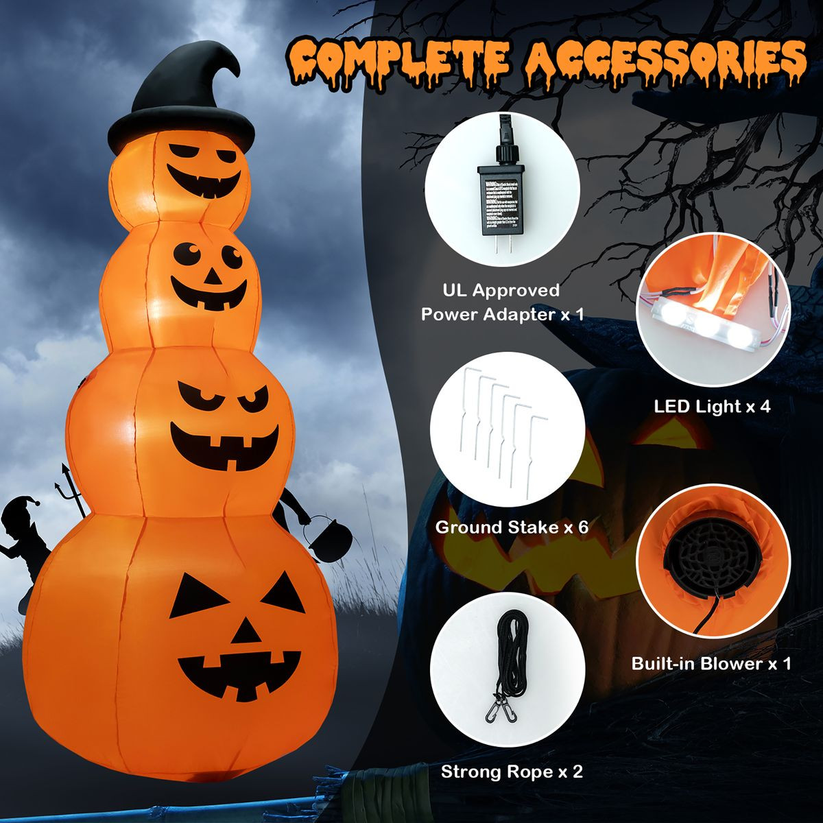 8FT Inflatable Stacked Pumpkins Halloween Decoration product image