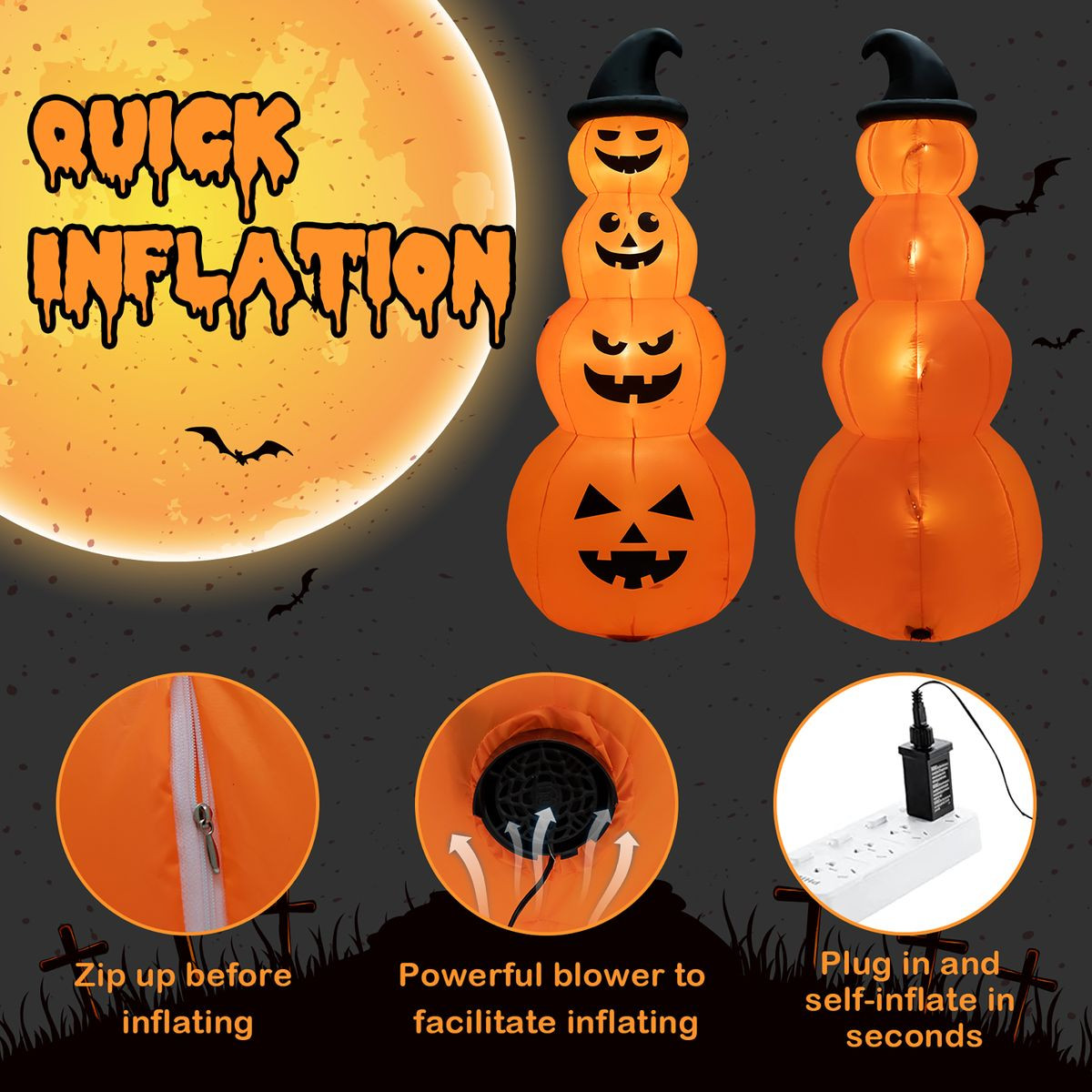 8FT Inflatable Stacked Pumpkins Halloween Decoration product image