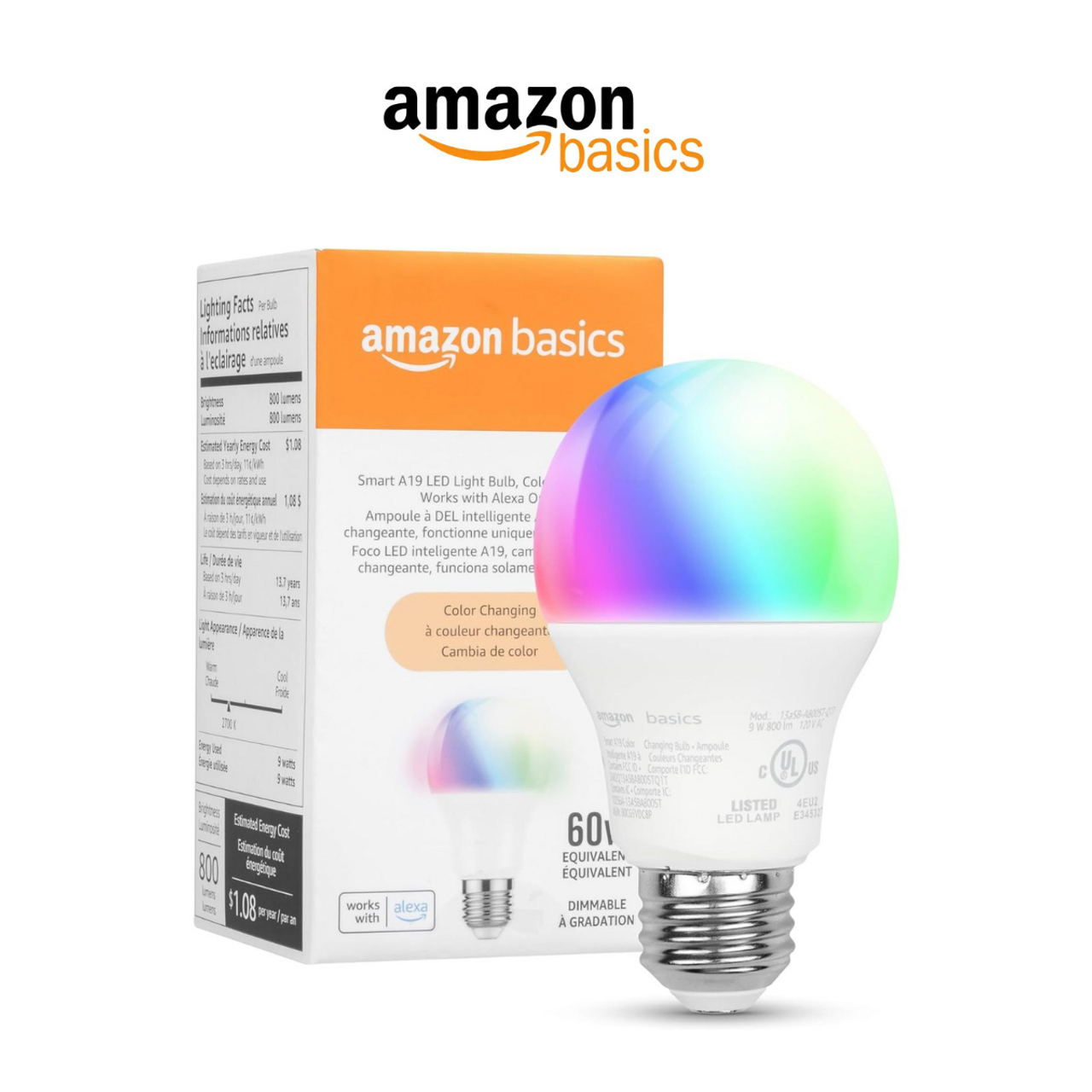 Amazon Basics Smart A19 LED Light Bulb (2-Pack) product image