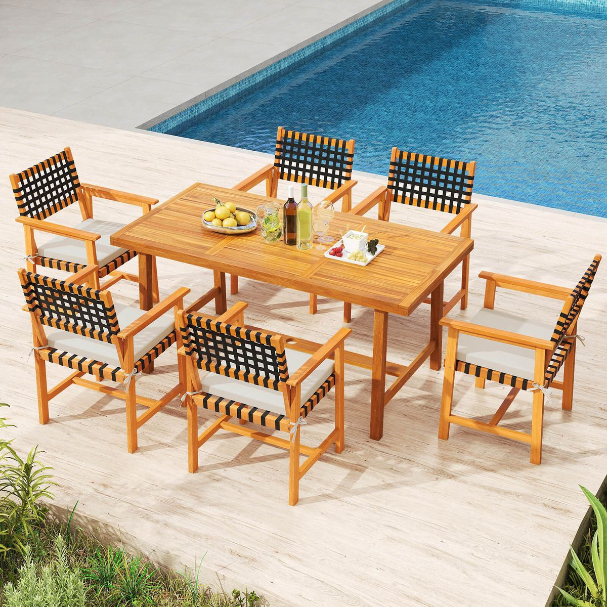 Solid Acacia Wood Patio Chair Set with Padded Seats product image