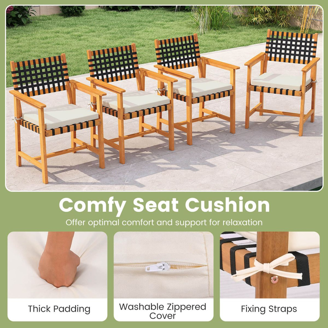 Solid Acacia Wood Patio Chair Set with Padded Seats product image