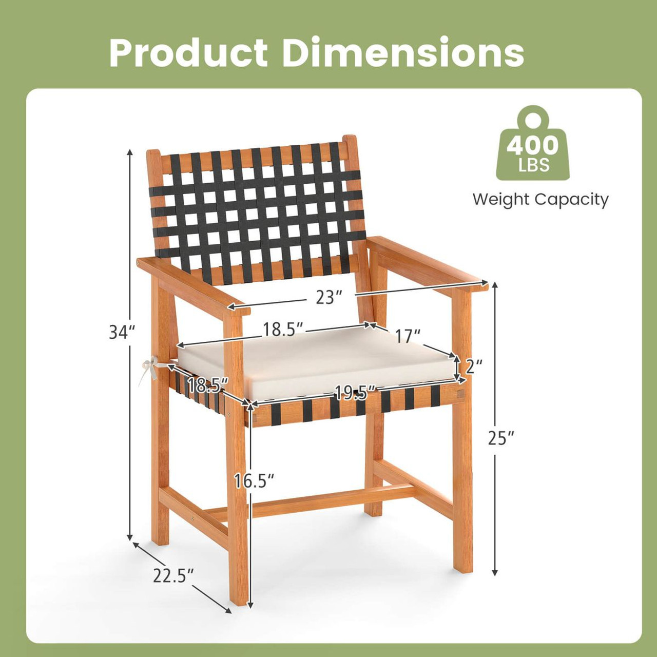 Solid Acacia Wood Patio Chair Set with Padded Seats product image