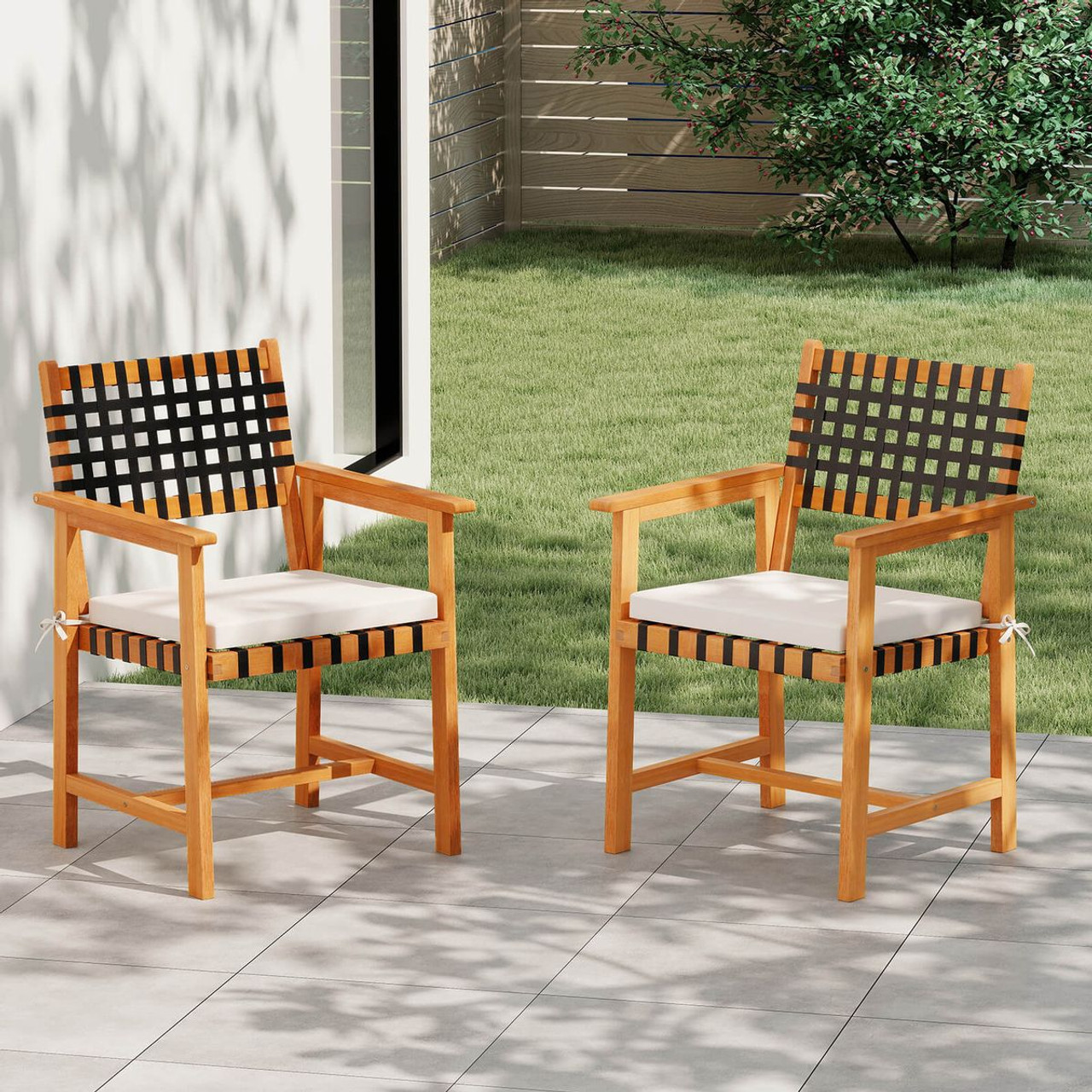 Solid Acacia Wood Patio Chair Set with Padded Seats product image