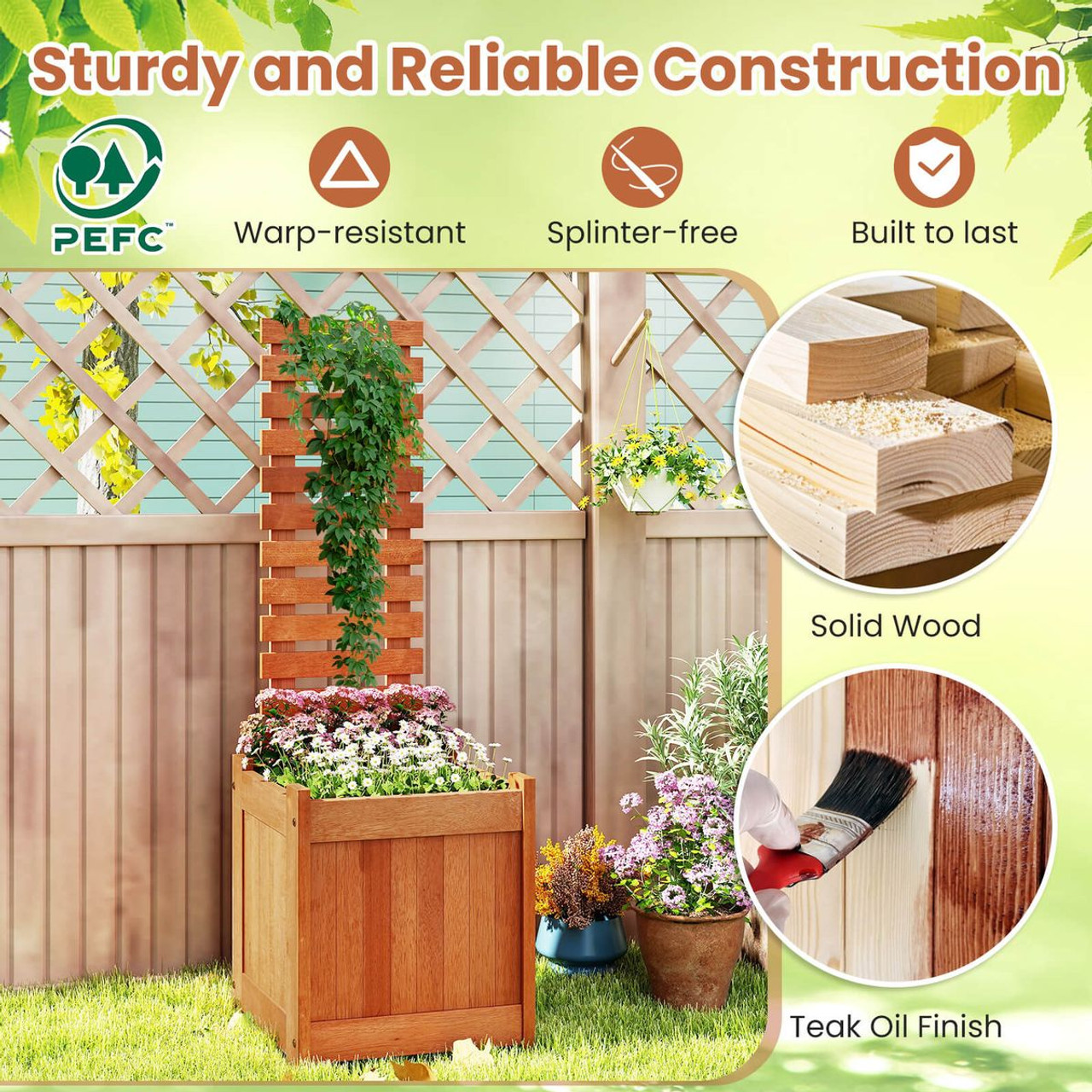 Wooden Raised Garden Bed with Open-Ended Base and Trellis product image
