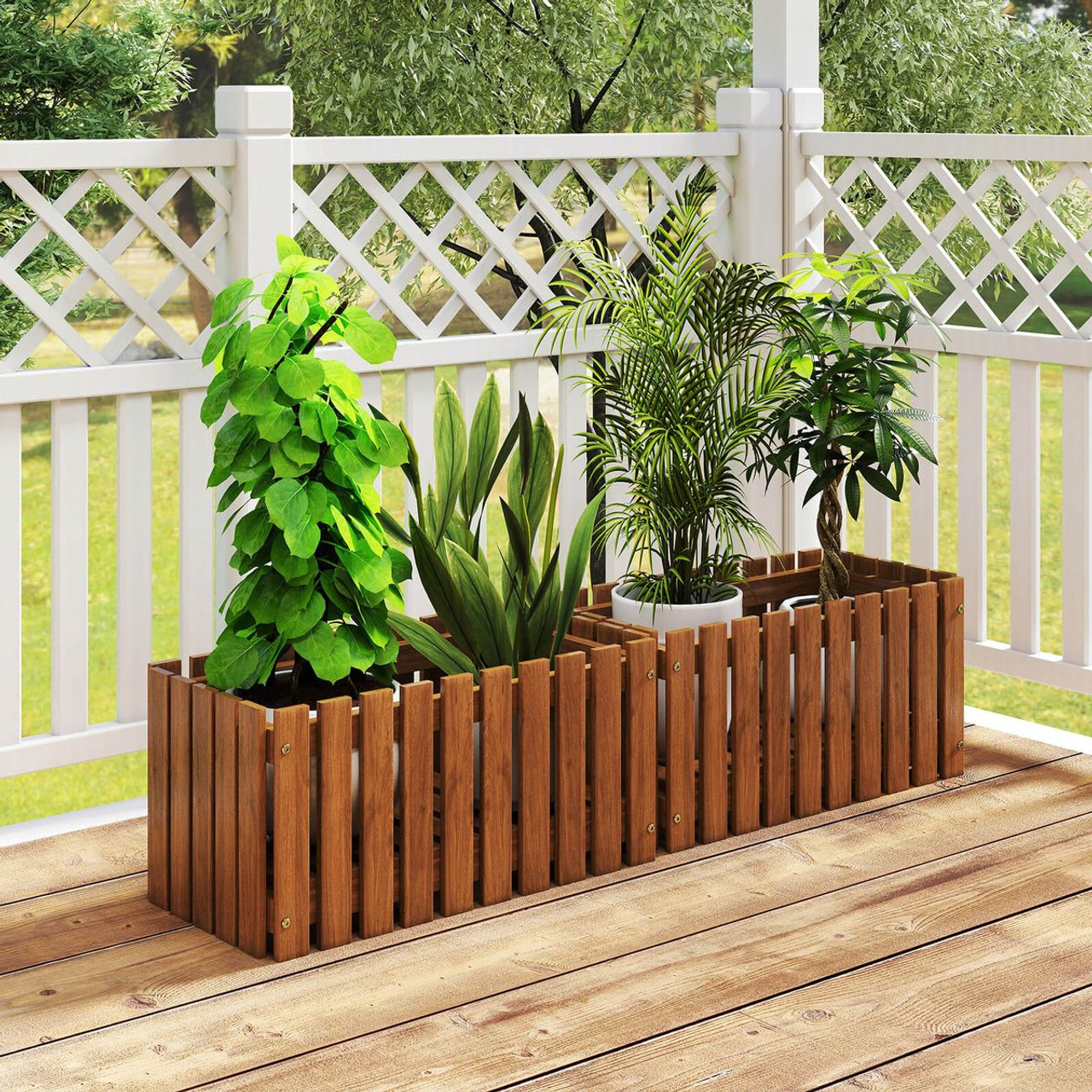 Outdoor Solid Wood Patio Slat Style Flower Planter product image
