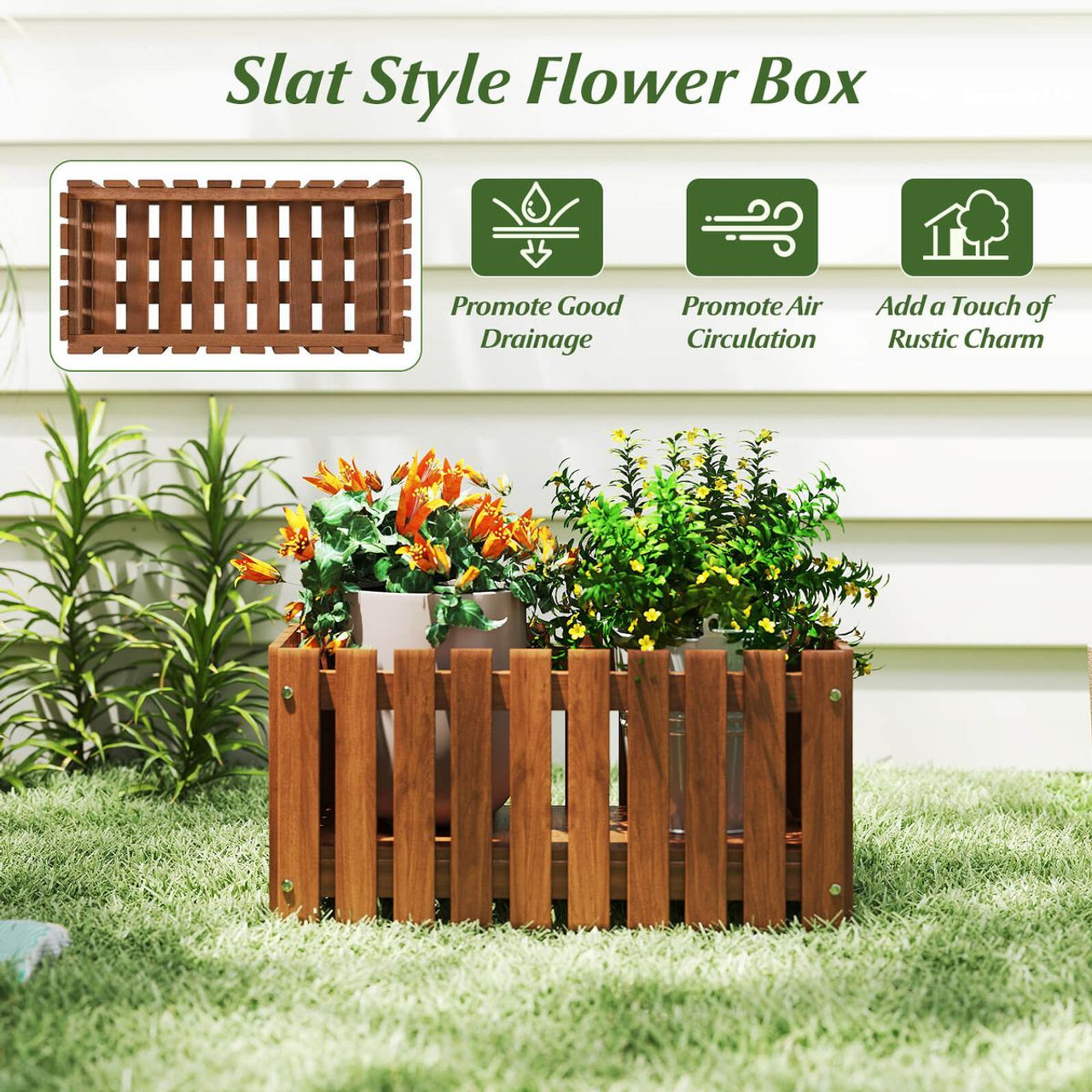 Outdoor Solid Wood Patio Slat Style Flower Planter product image