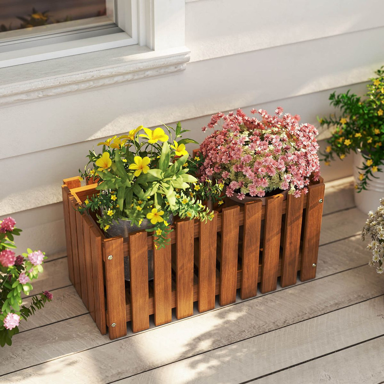 Outdoor Solid Wood Patio Slat Style Flower Planter product image