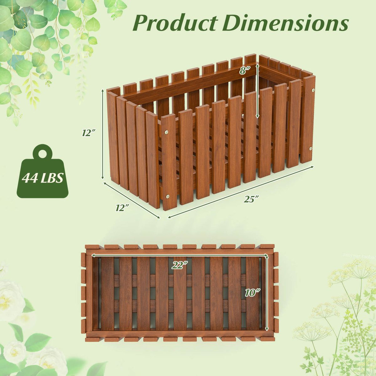 Outdoor Solid Wood Patio Slat Style Flower Planter product image