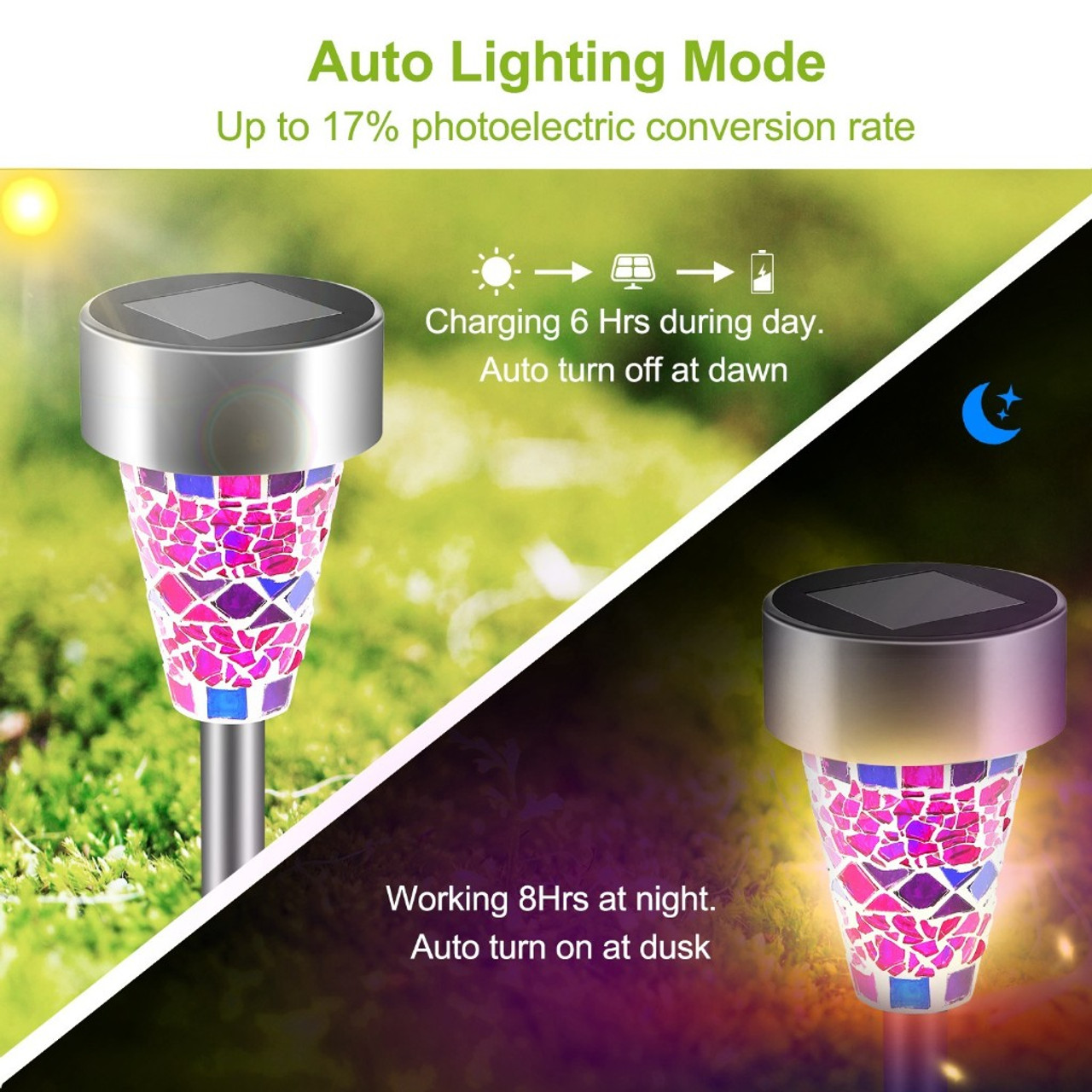 Solarek® Stained Glass Style Solar Garden Pathway Lights, 6 ct. (2-Pack) product image