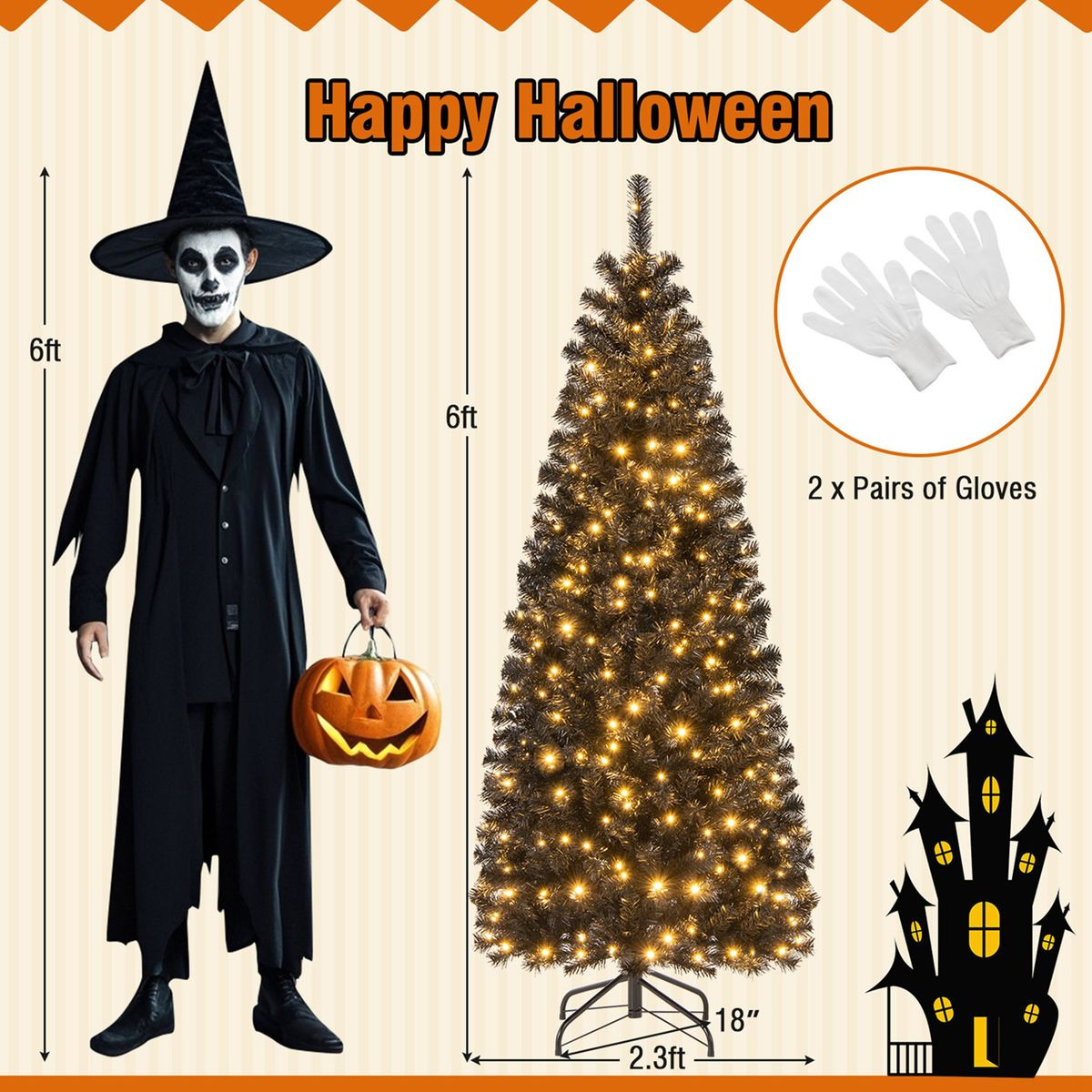 6FT Artificial Halloween Tree with Warm White Lights product image