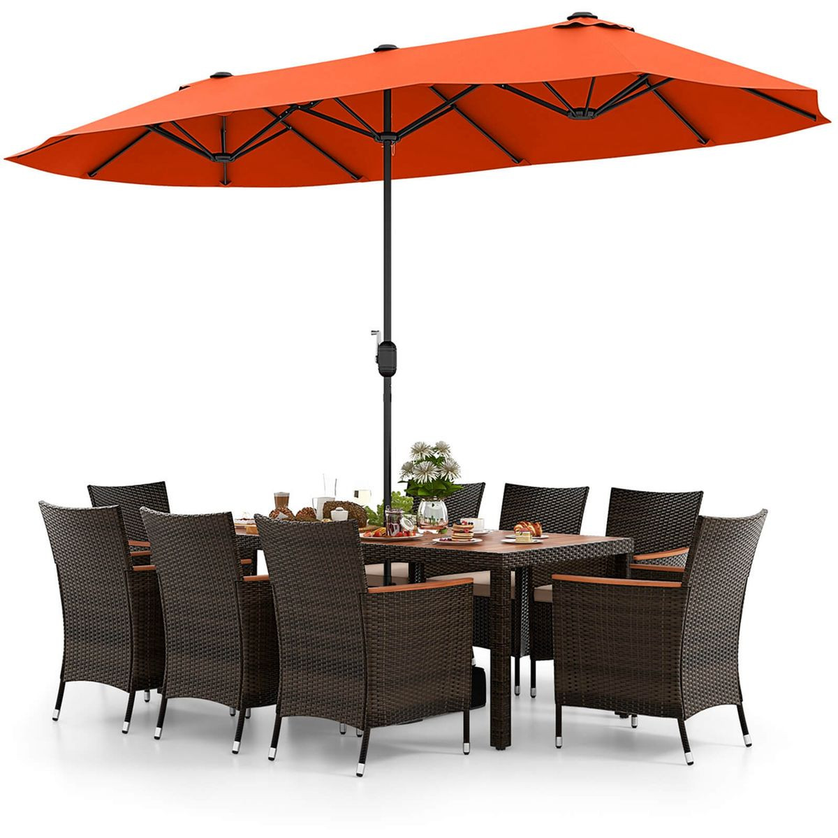11-Piece Patio Wicker Dining Set with Umbrella product image