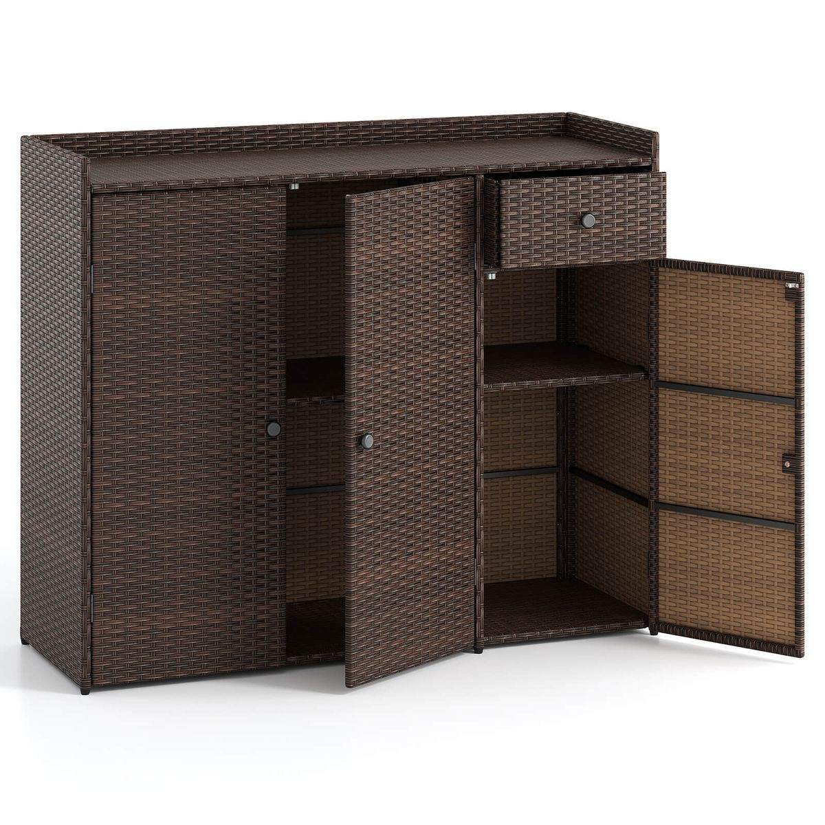Outdoor PE Wicker Storage Cabinet with 3 Doors and Adjustable Shelves product image