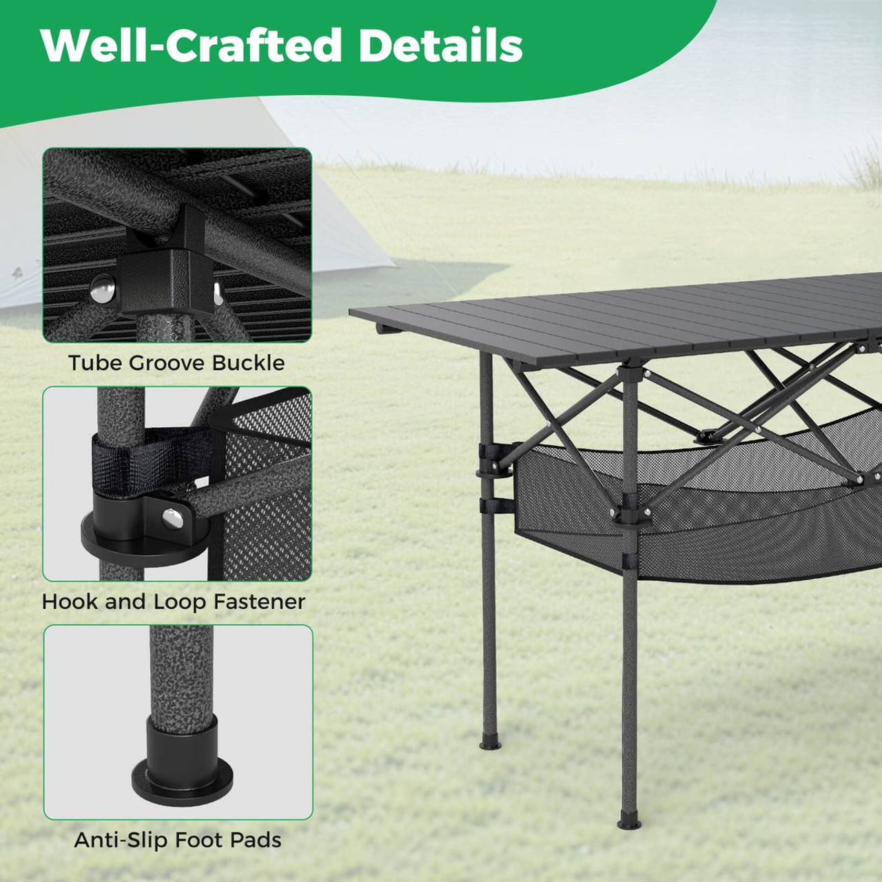 Folding Camping Table with Aluminum Tabletop and Mesh Bag product image