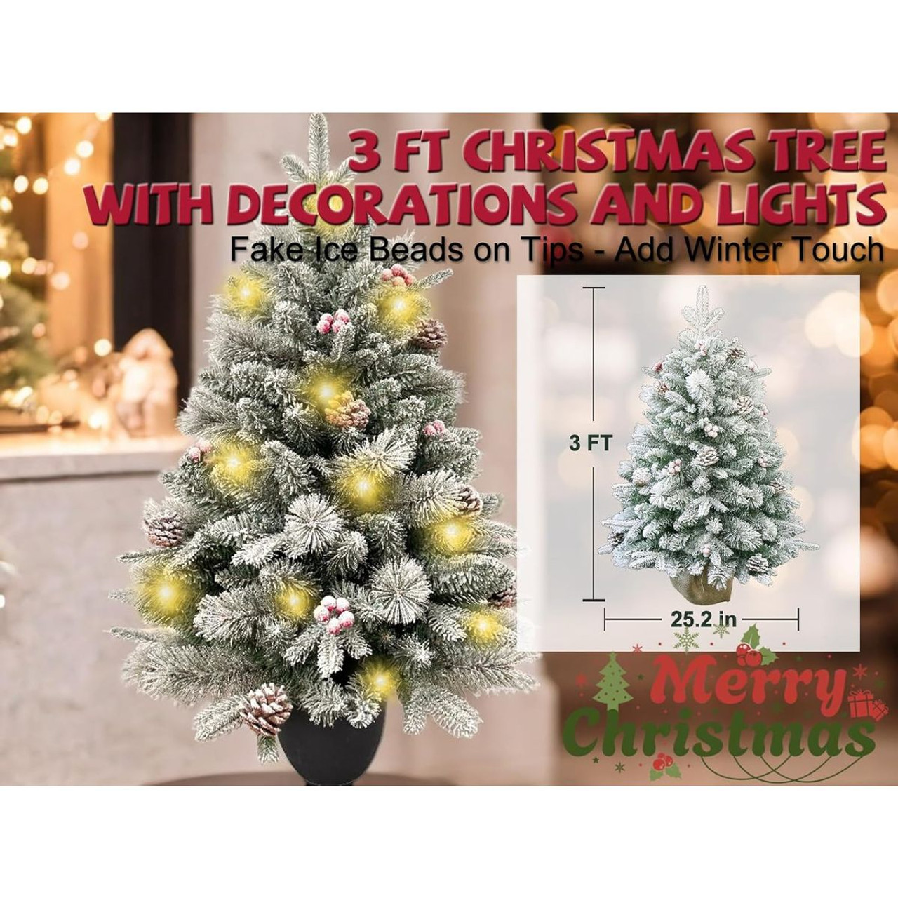 35-inch Snow Flocked Christmas Tree with Pinecones and Red Berries product image 35-inch Snow Flocked Christmas Tree with Pinecones and Red Berries product image