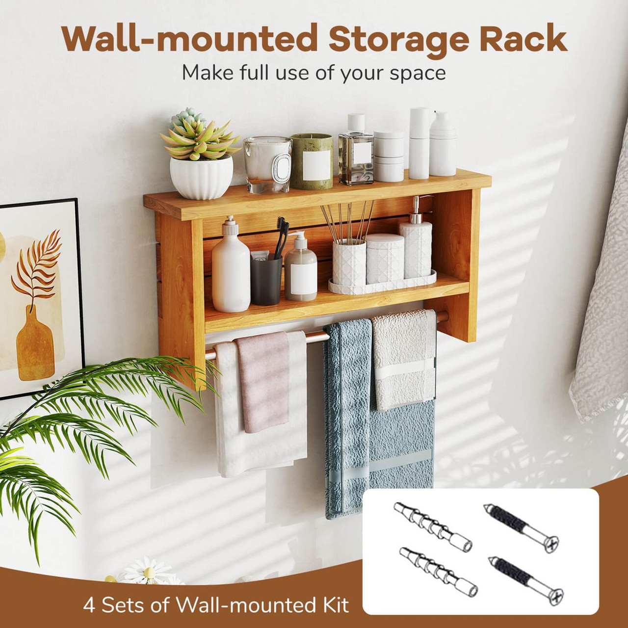 2-Tier Solid Teak Wood Bathroom Shelf product image