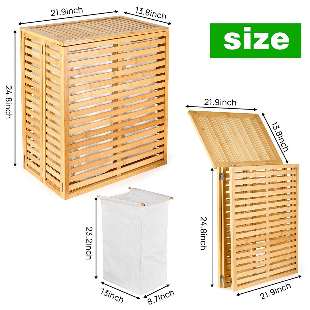 Foldable Bamboo Laundry Hamper with 2-Section Removable Liner Bag product image Foldable Bamboo Laundry Hamper with 2-Section Removable Liner Bag product image